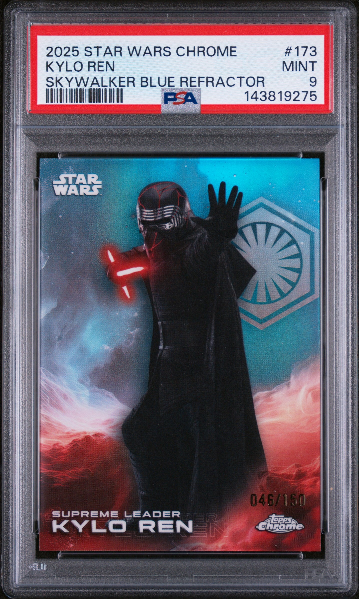 2025 Topps Chrome Star Wars Skywalker Blue Refractor Supreme Leader Kylo Ren #173 /150 PSA 9