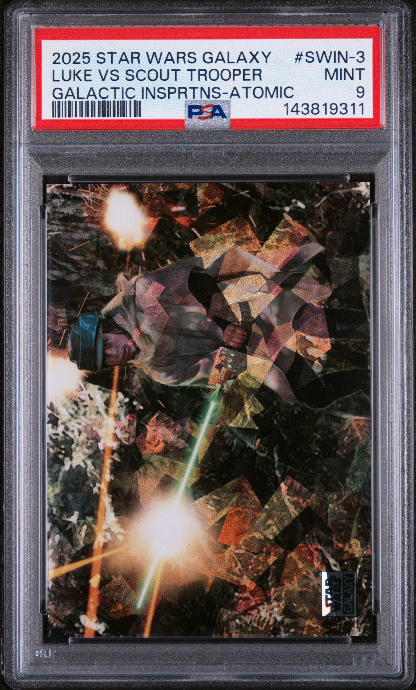 2025 Topps Chrome Star Wars Galaxy Galactic Inspirations Atomic Refractor Luke Skywalker Vs Scout Trooper #SWIN-3 /150 PSA 9