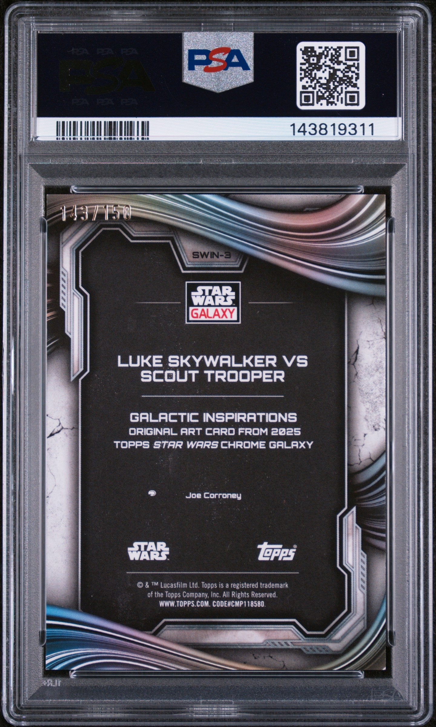 2025 Topps Chrome Star Wars Galaxy Galactic Inspirations Atomic Refractor Luke Skywalker Vs Scout Trooper #SWIN-3 /150 PSA 9