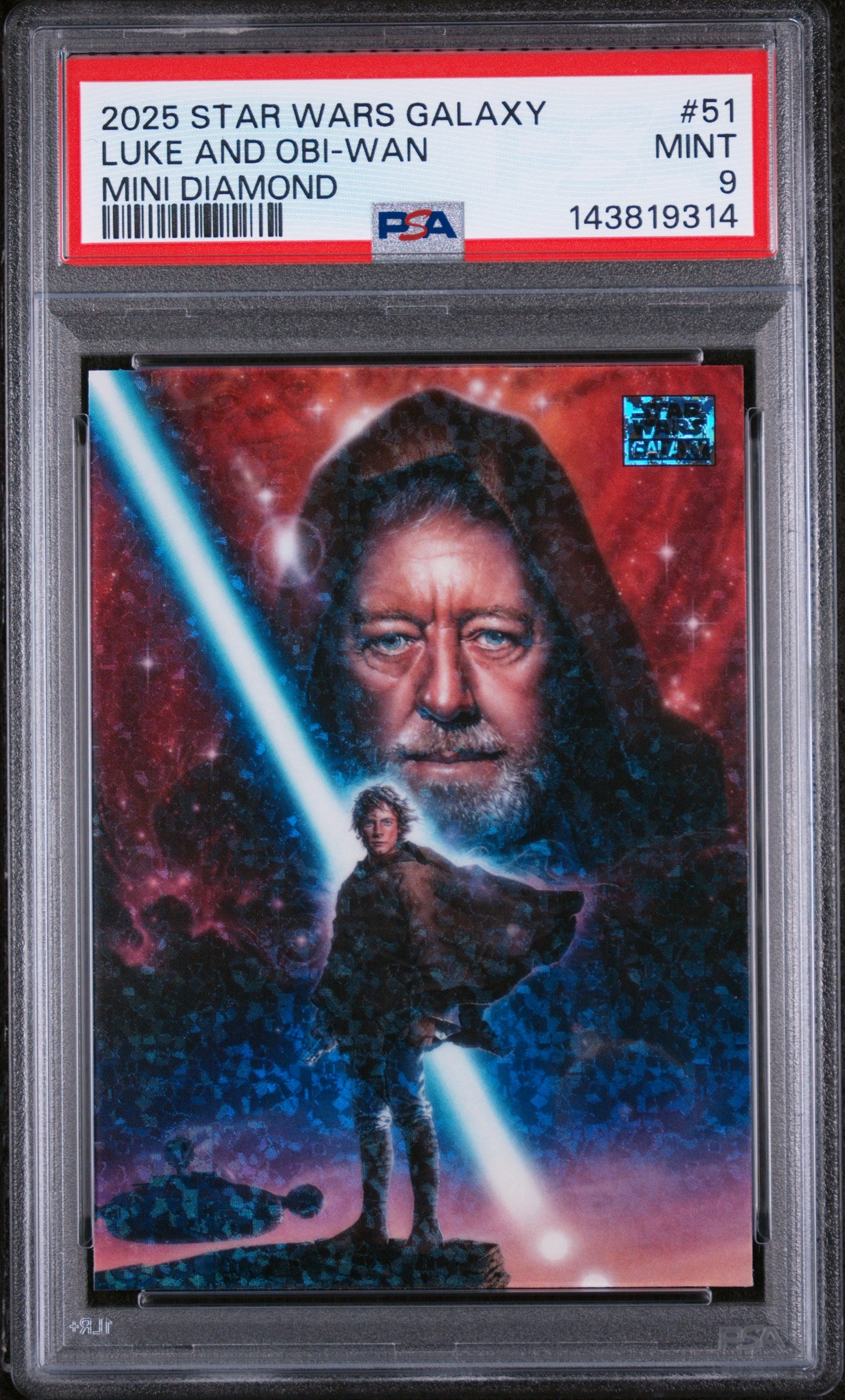 2025 Topps Chrome Star Wars Galaxy Mini Diamond Luke Skywalker and Obi Wan Kenobi #51 PSA 9