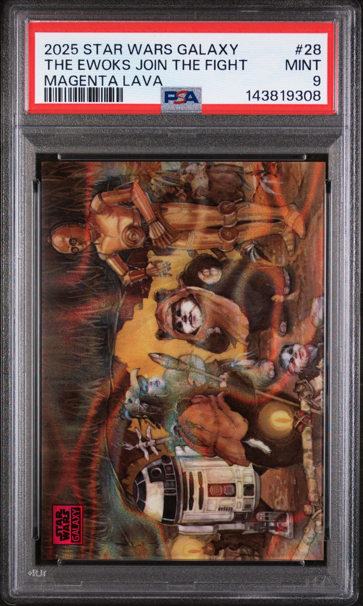 2025 Topps Chrome Star Wars Galaxy Magenta Lava the Ewoks Join the Fight #28 /250 PSA 9