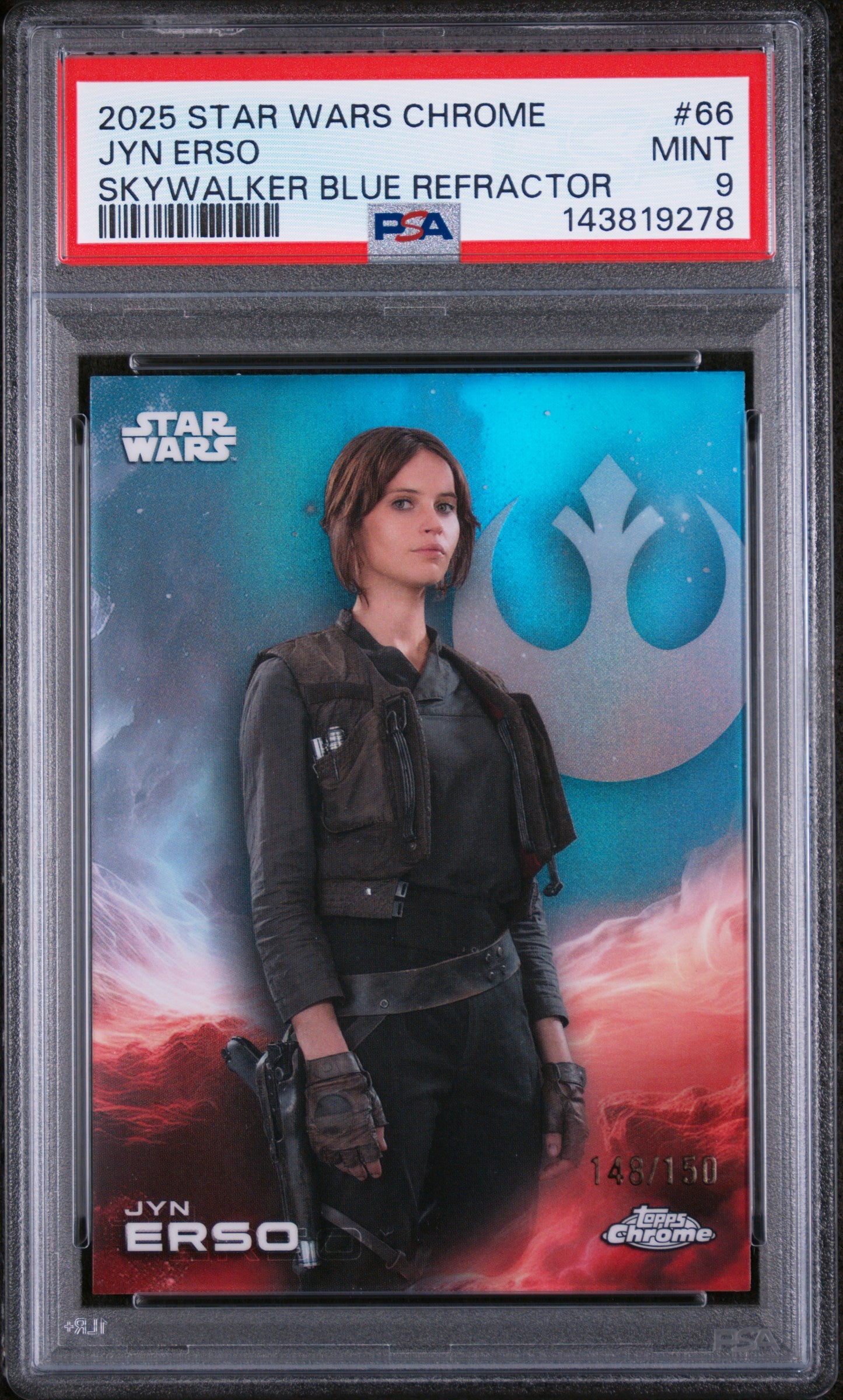 2025 Topps Chrome Star Wars Skywalker Blue Refractor Jyn Erso #66 PSA 9
