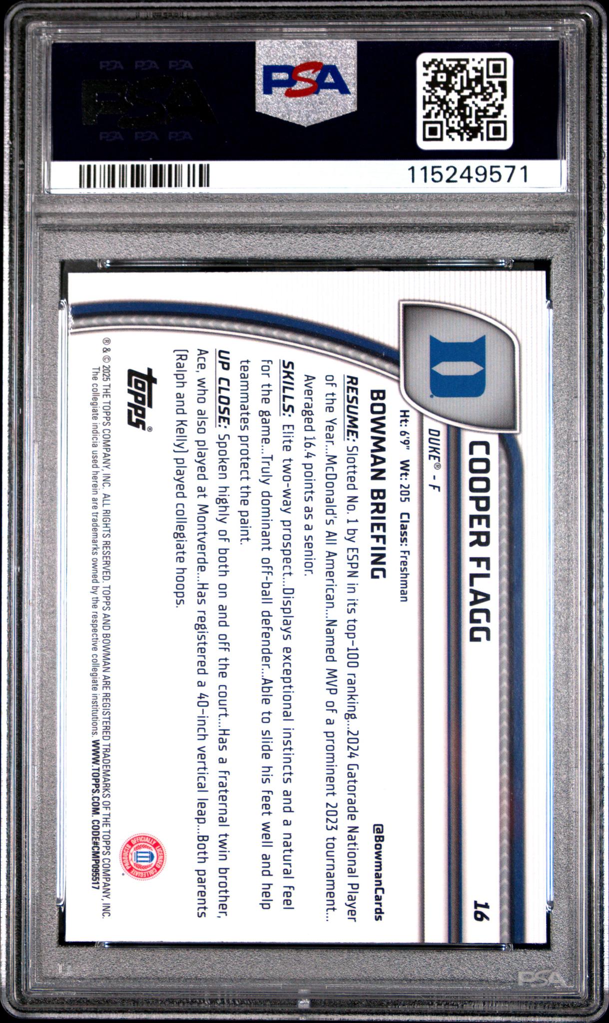 2024 Bowman University Chrome X-Fractor Cooper Flagg #16 PSA 10