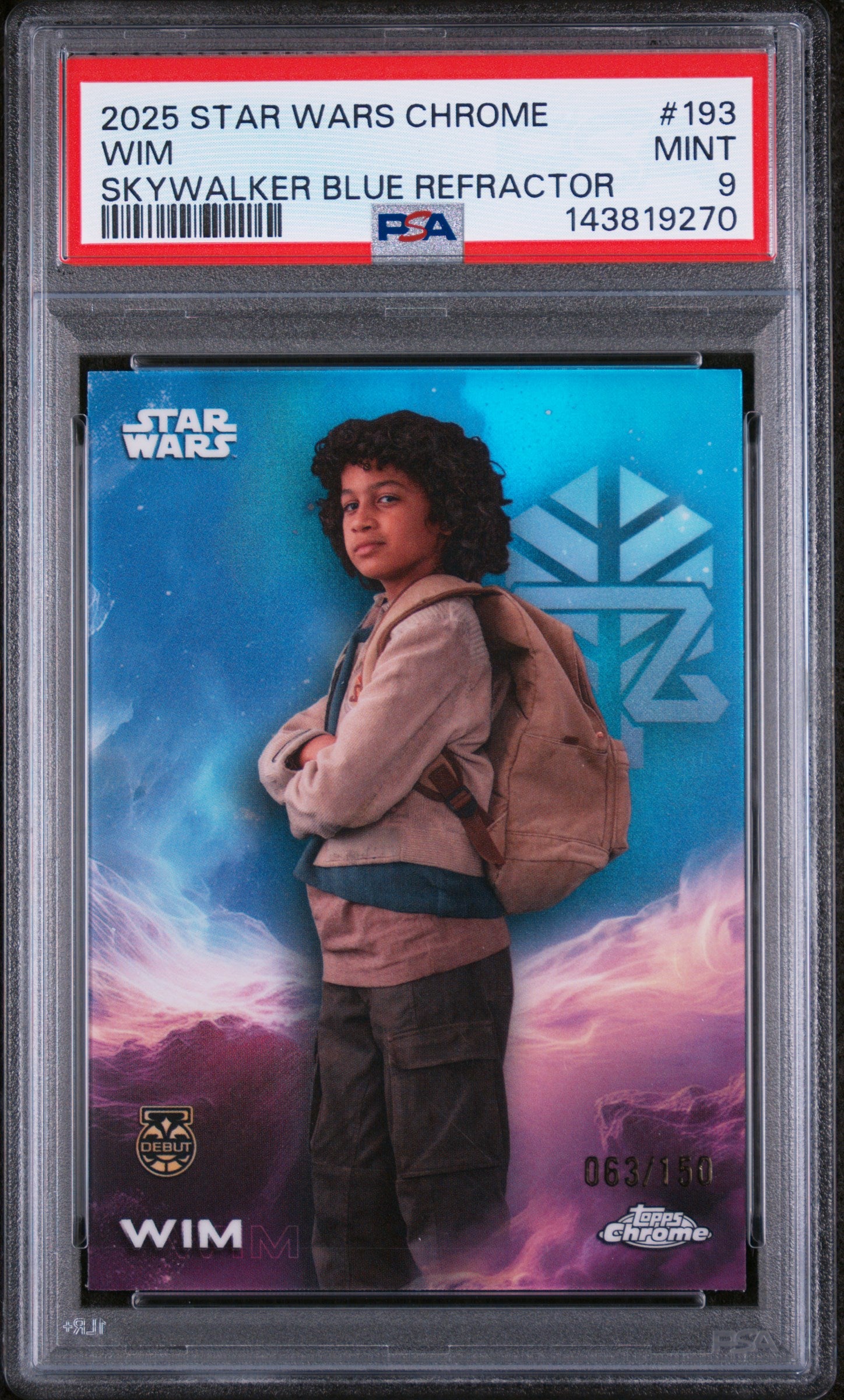 2025 Topps Chrome Star Wars Skywalker Blue Refractor Wim #193 /150 PSA 9