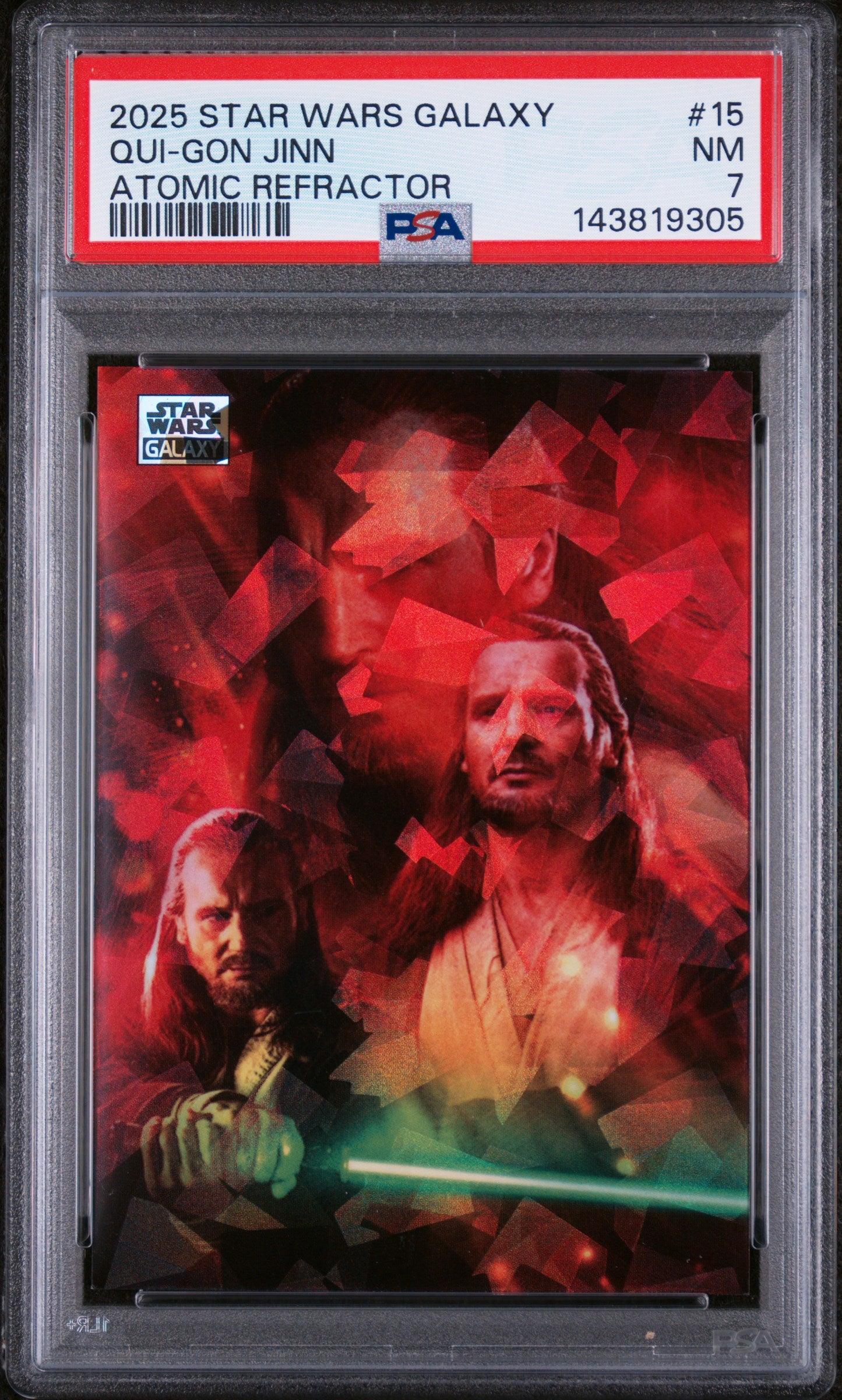2025 Topps Chrome Star Wars Galaxy Atomic Refractor Qui Gon Jinn #15 /150 PSA 7