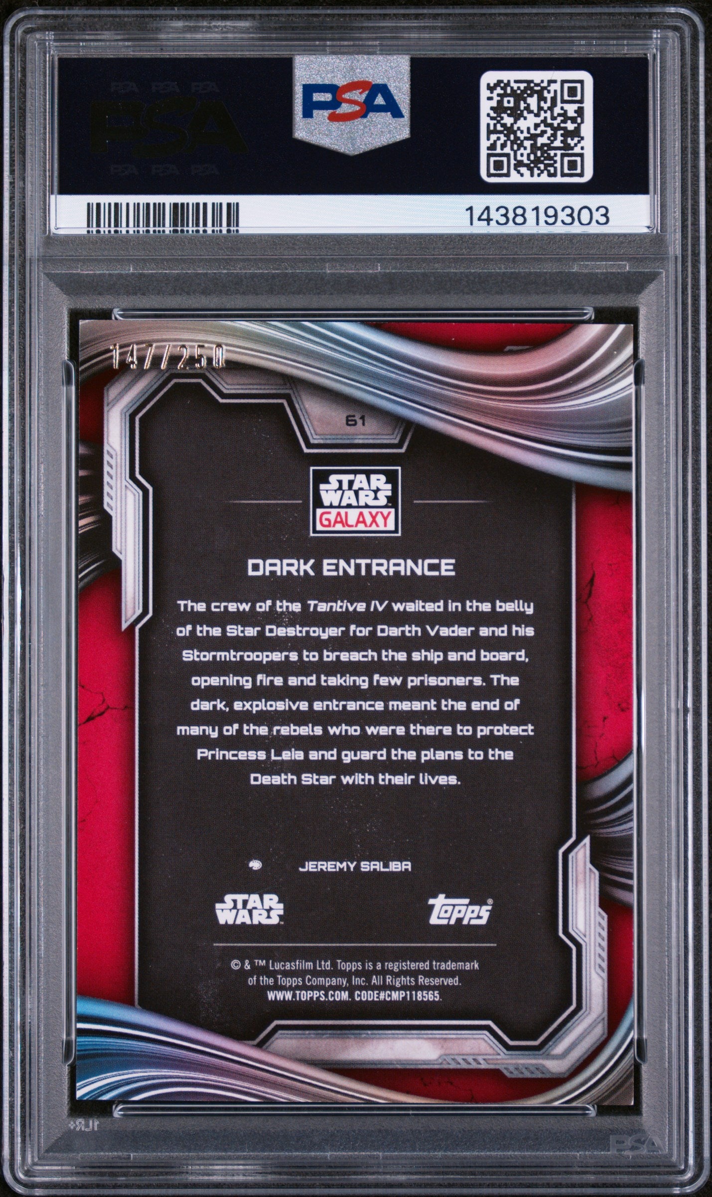 2025 Topps Chrome Star Wars Galaxy Magenta Lava Dark Entrance #61 /150 PSA 9