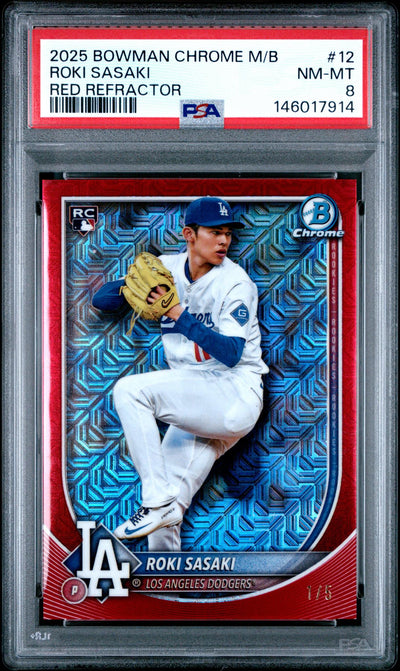2025 Bowman Chrome Roki Sasaki #12 Red Refractor /5 PSA 8