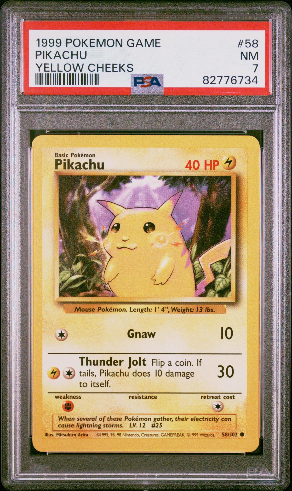 1999 Pokemon Base Set Yellow Cheeks Pikachu #58 PSA 7