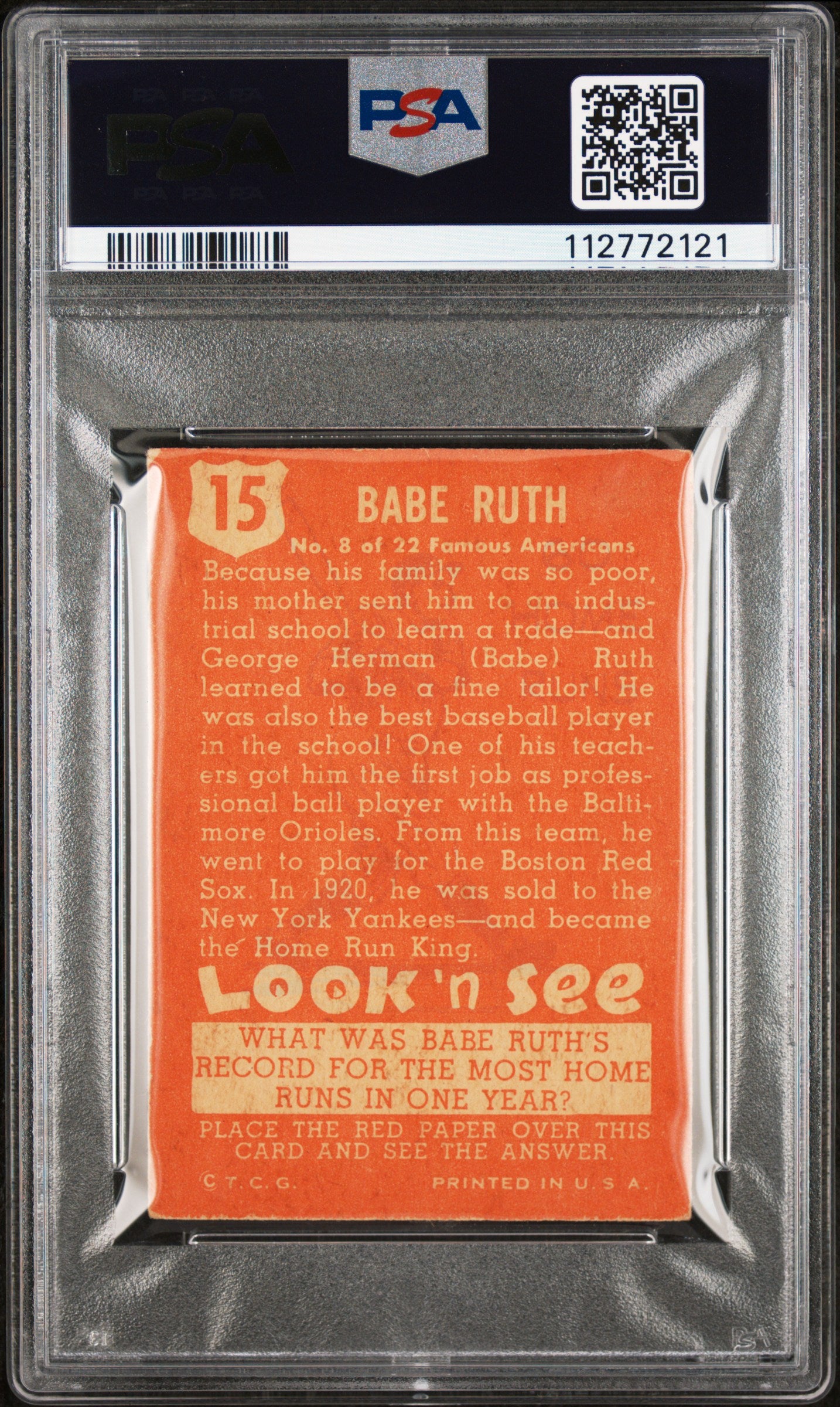 1952 Look 'N See Babe Ruth #15 PSA 4
