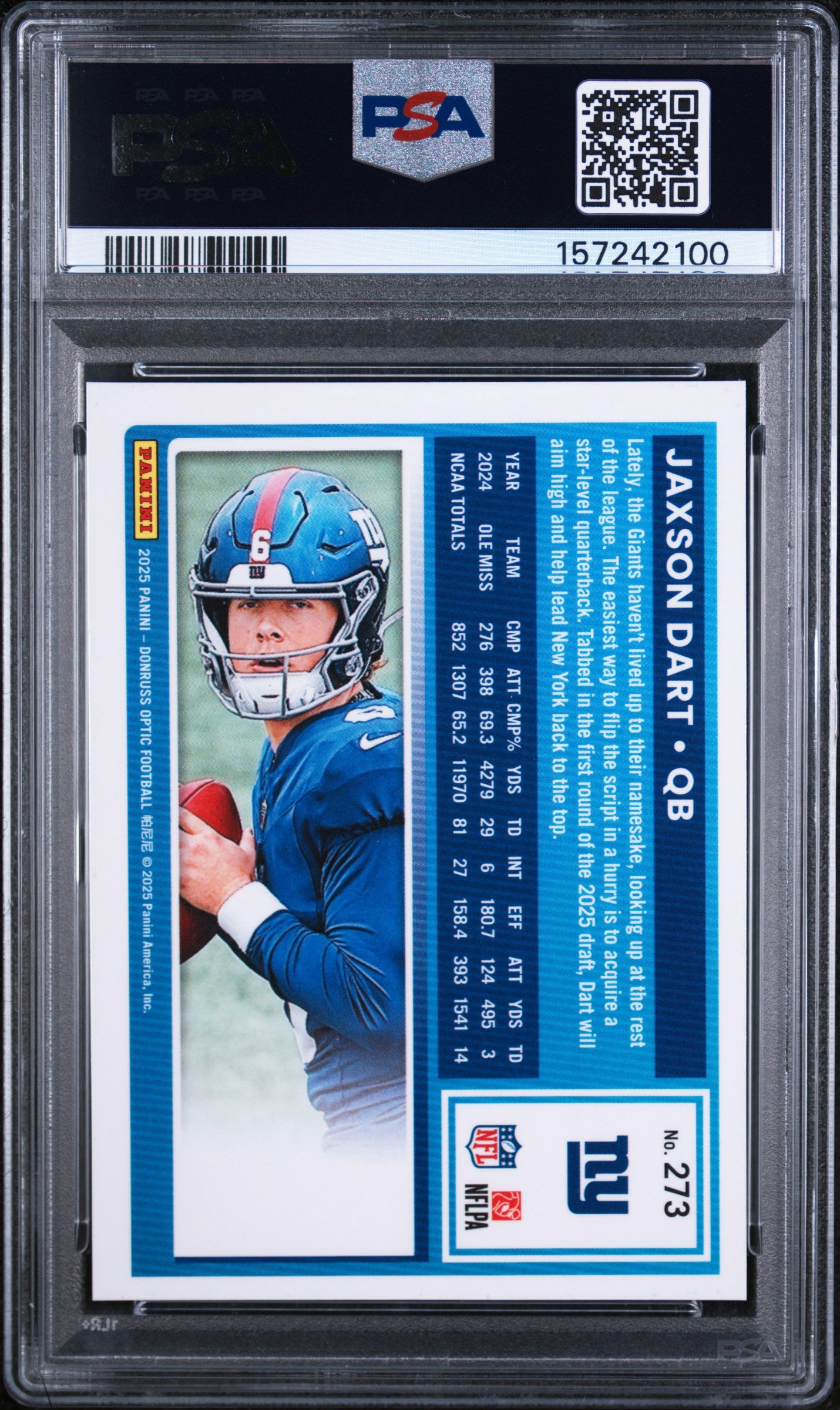 2025 Donruss Optic Rated Rookie Jaxson Dart #273 PSA 10