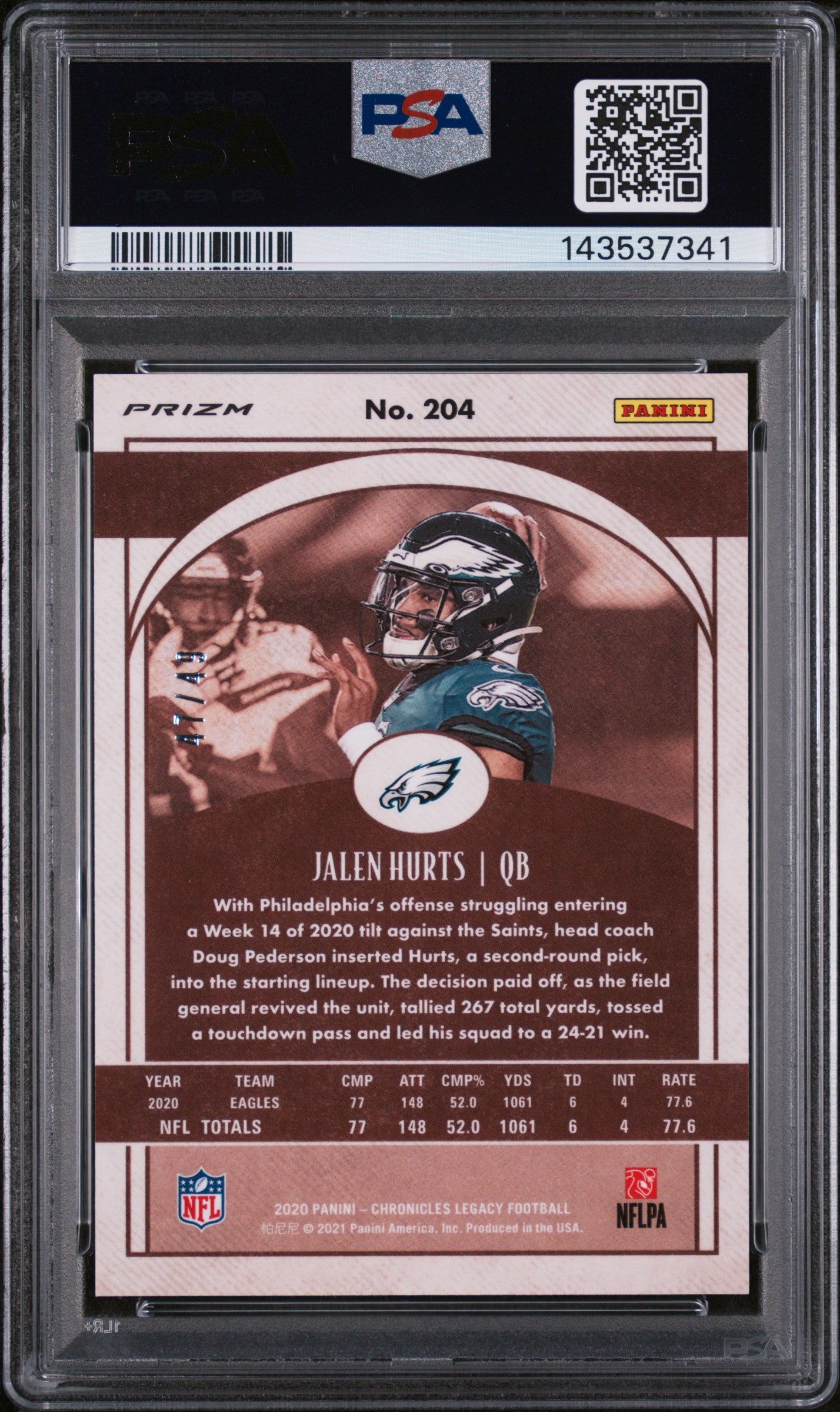 2020 Panini Legacy Green Jalen Hurts #204 /49 PSA 9