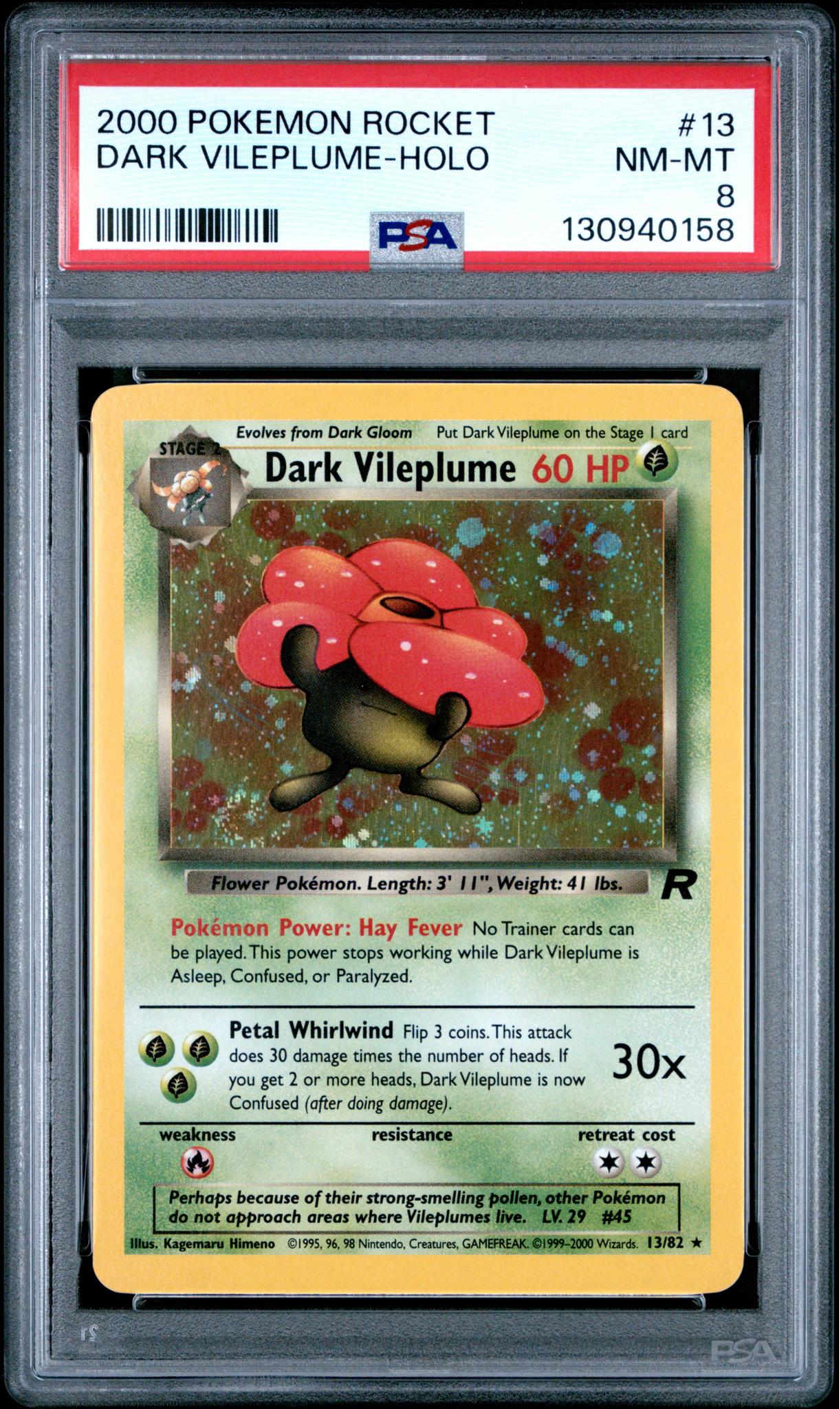 2000 Pokemon Team Rocket Holo Dark Vileplume #13 PSA 8