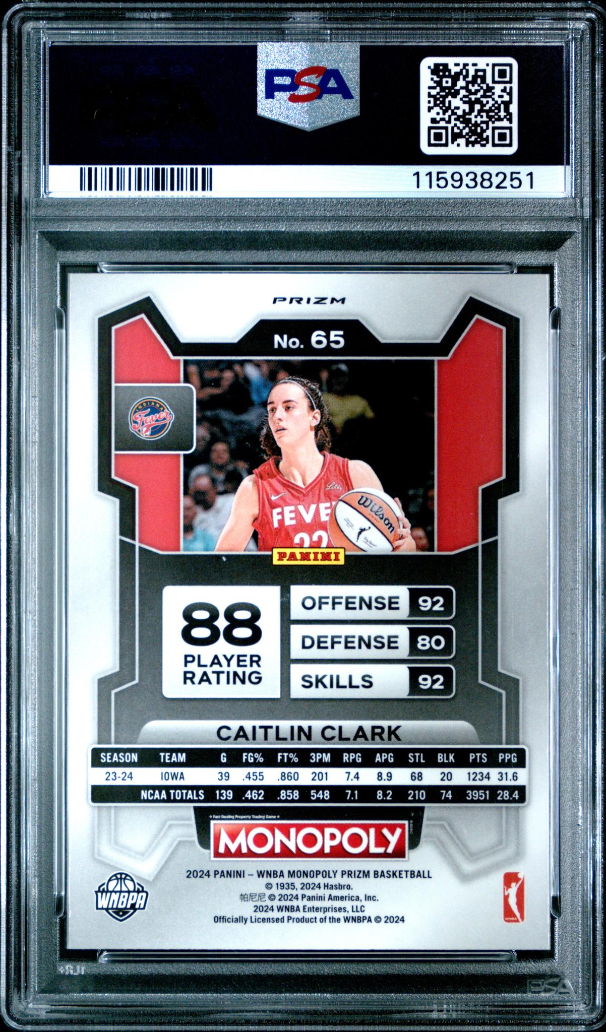 2024 Panini Prizm Monopoly WNBA Dice Caitlin Clark #65 PSA 10