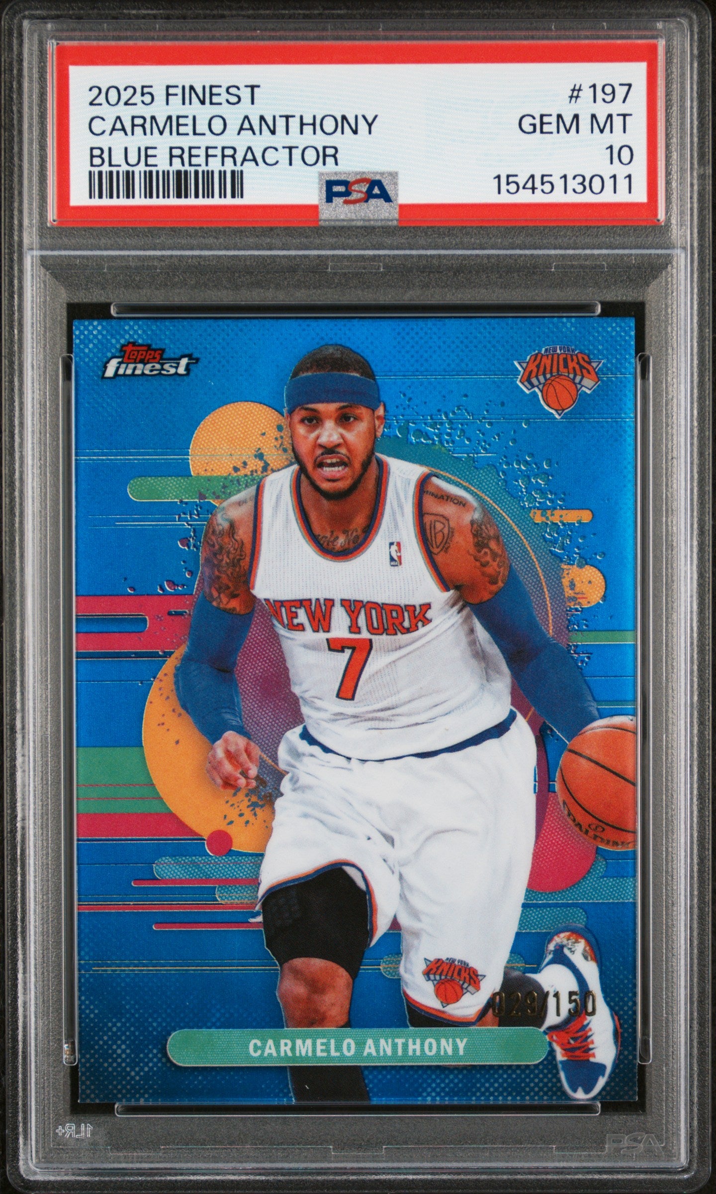 2025 Topps Finest Blue Refractor Carmelo Anthony #197 /150 PSA 10