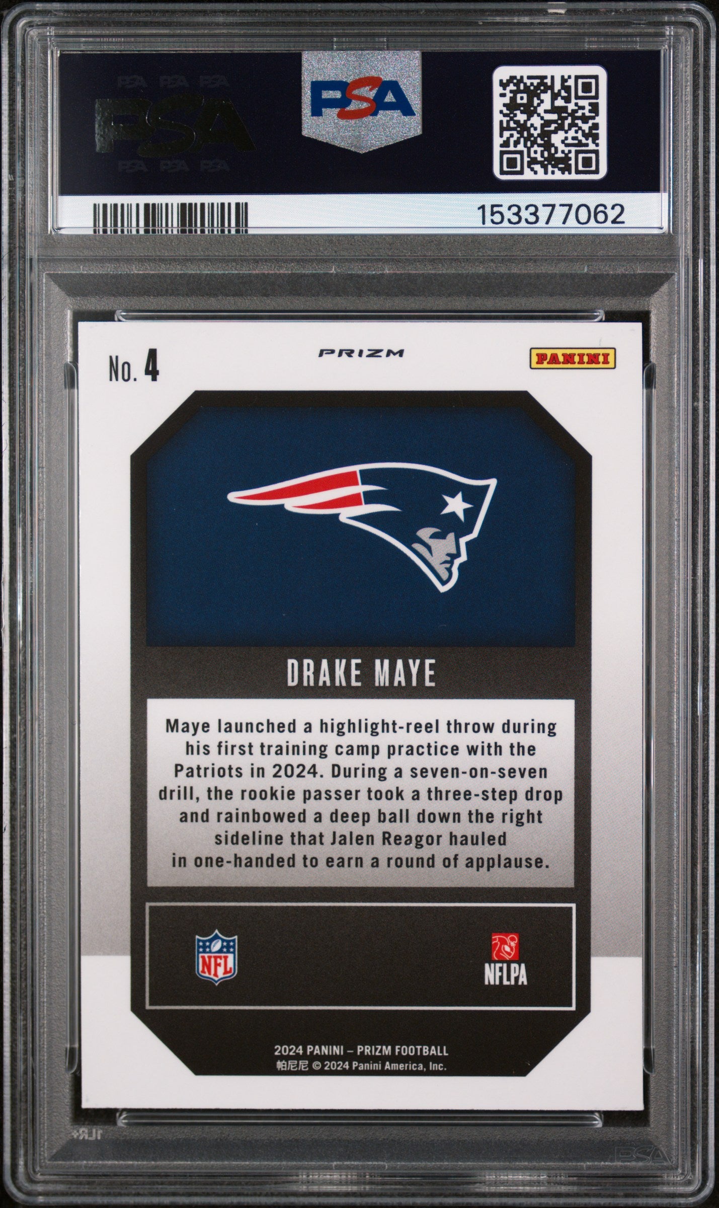 2024 Panini Prizm Emergent Green Ice Drake Maye #4 PSA 9