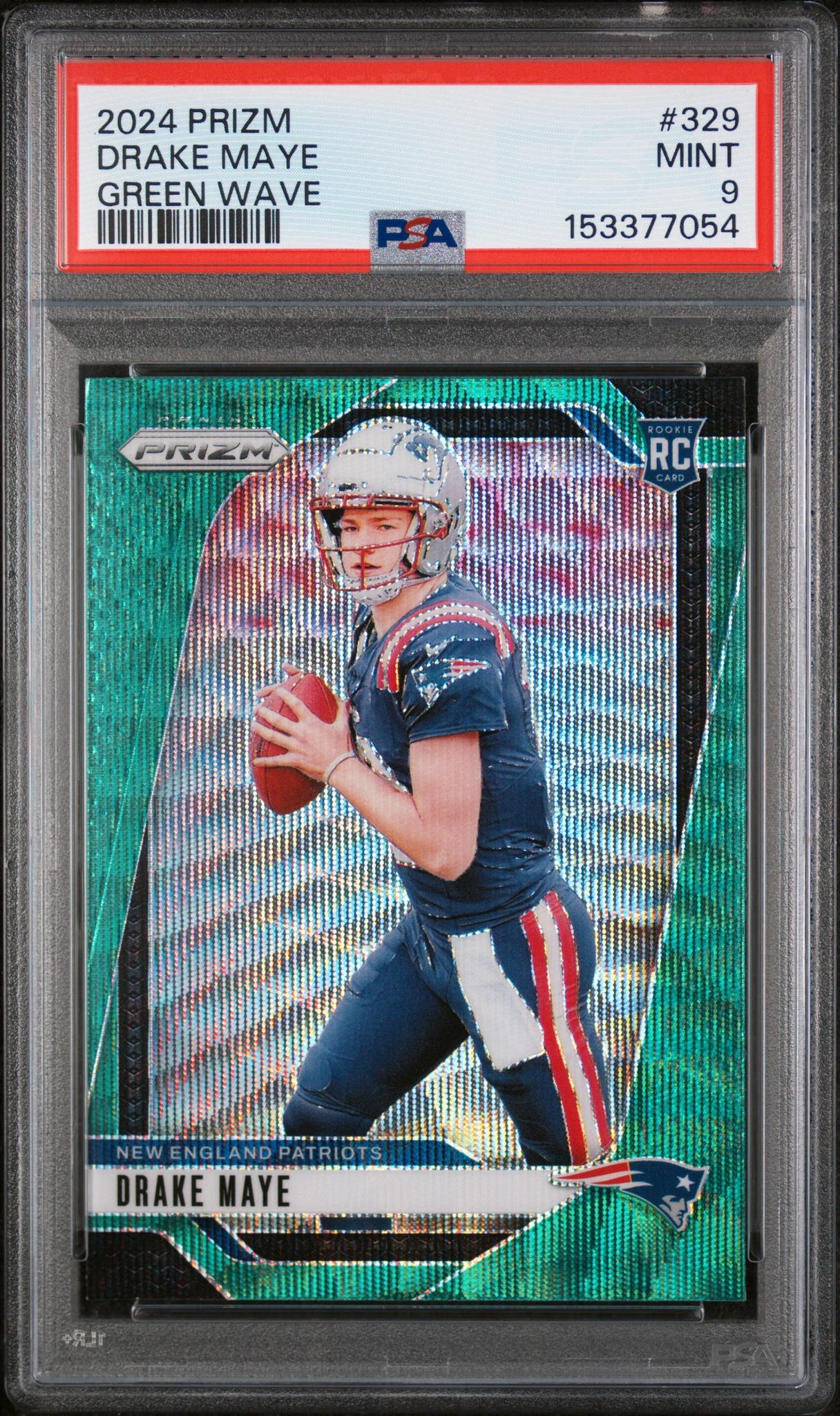 2024 Panini Prizm Green Wave Prizm Drake Maye #329 PSA 9
