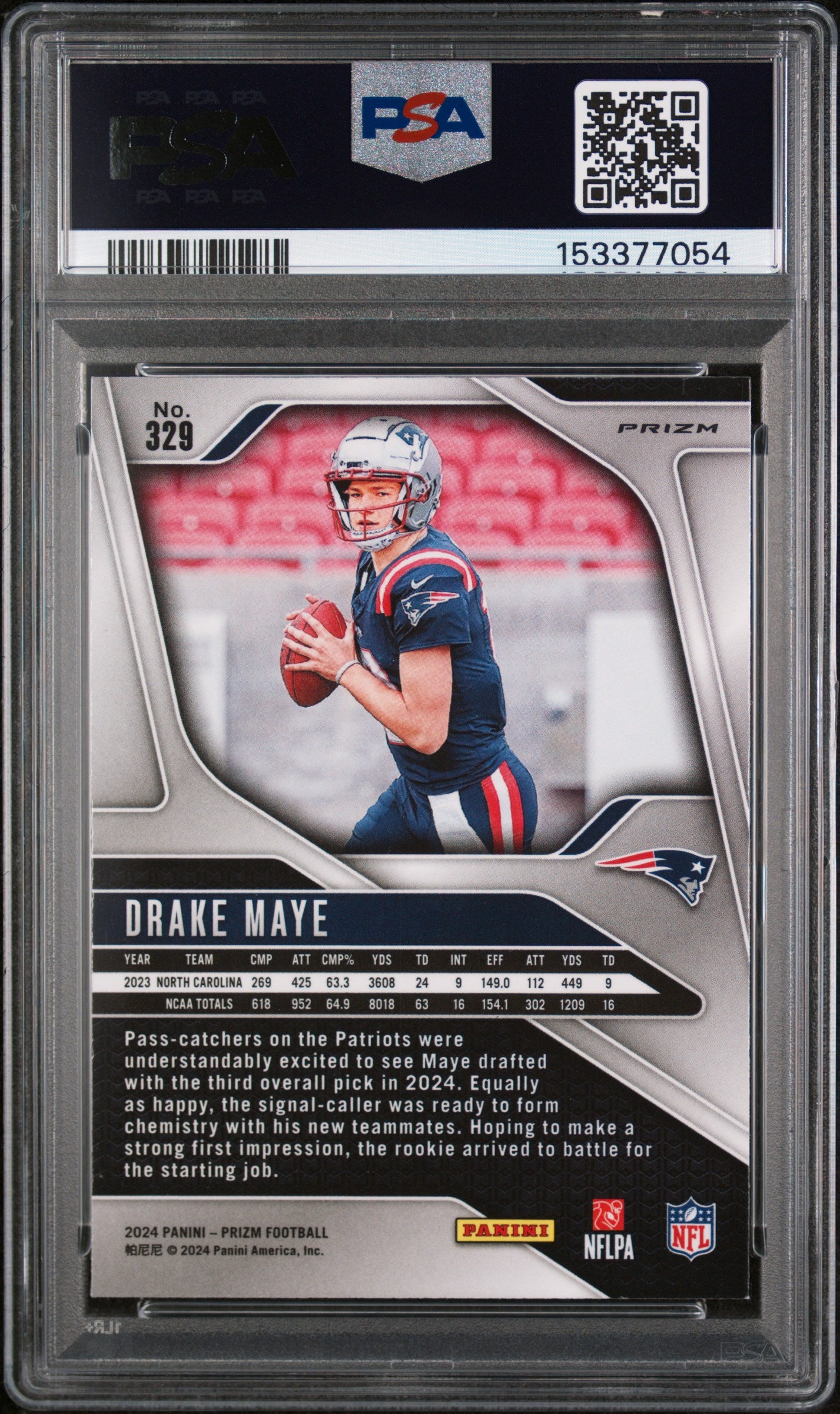 2024 Panini Prizm Green Wave Prizm Drake Maye #329 PSA 9