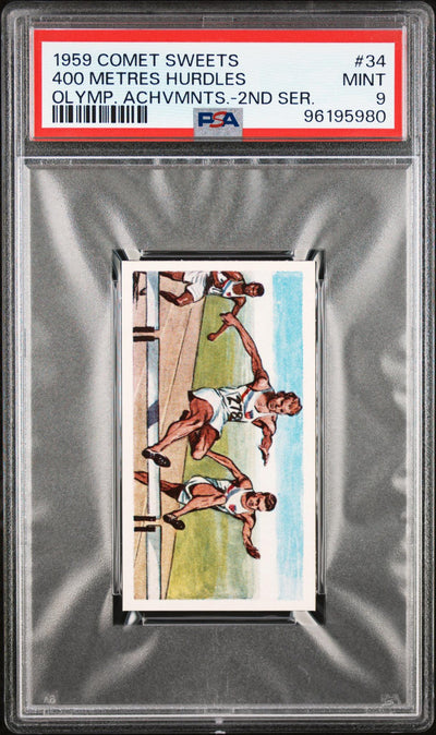 1959 Comet Sweets Olympic Achievements Olymp. Achvmnts.-2nd Ser. Metres Hurdles #34 PSA 9