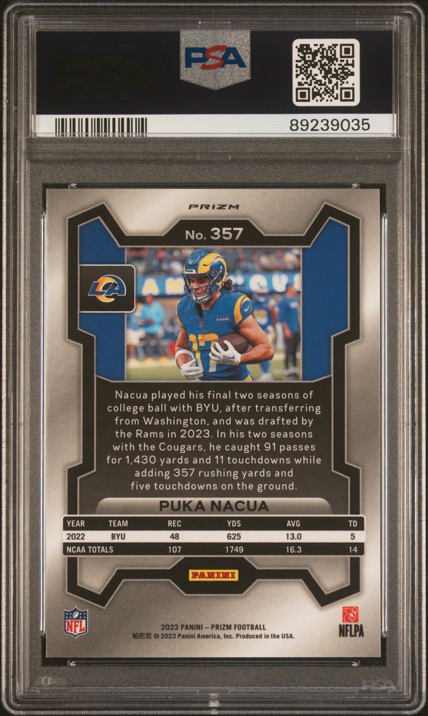 2023 Panini Prizm Silver Prizm Puka Nacua #357 PSA 9