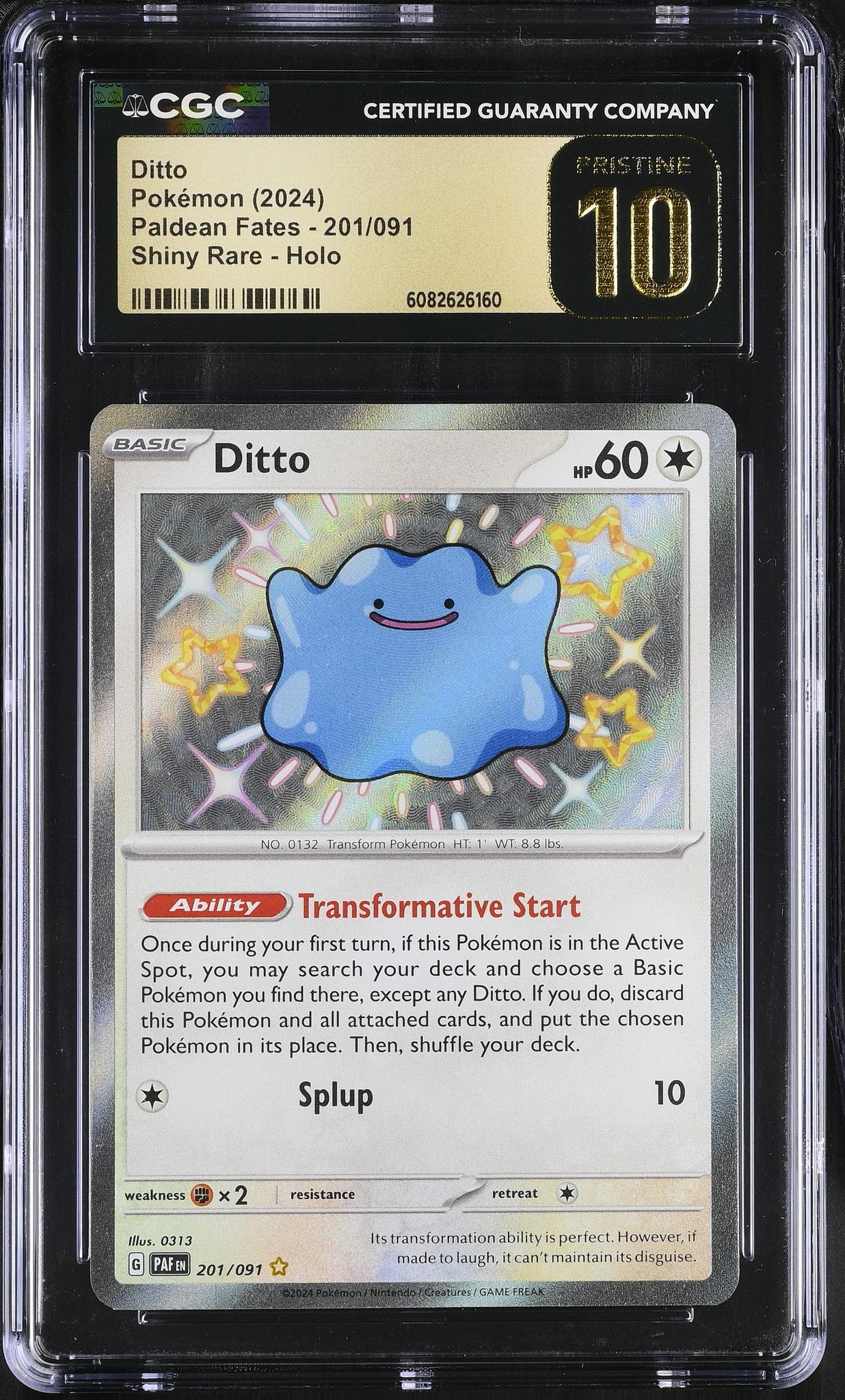 2024 Paldean Fates #201/091 Ditto Shiny Rare - Holo CGC 10