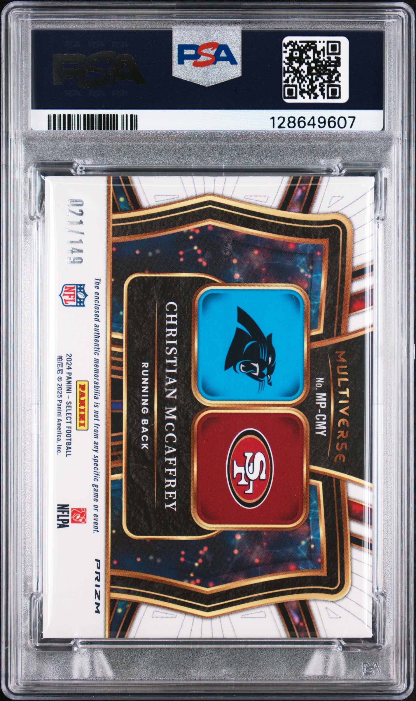 2024 Panini Select Multiverse Memorabilia Christian Mccaffrey #MPCMY /149 PSA 7