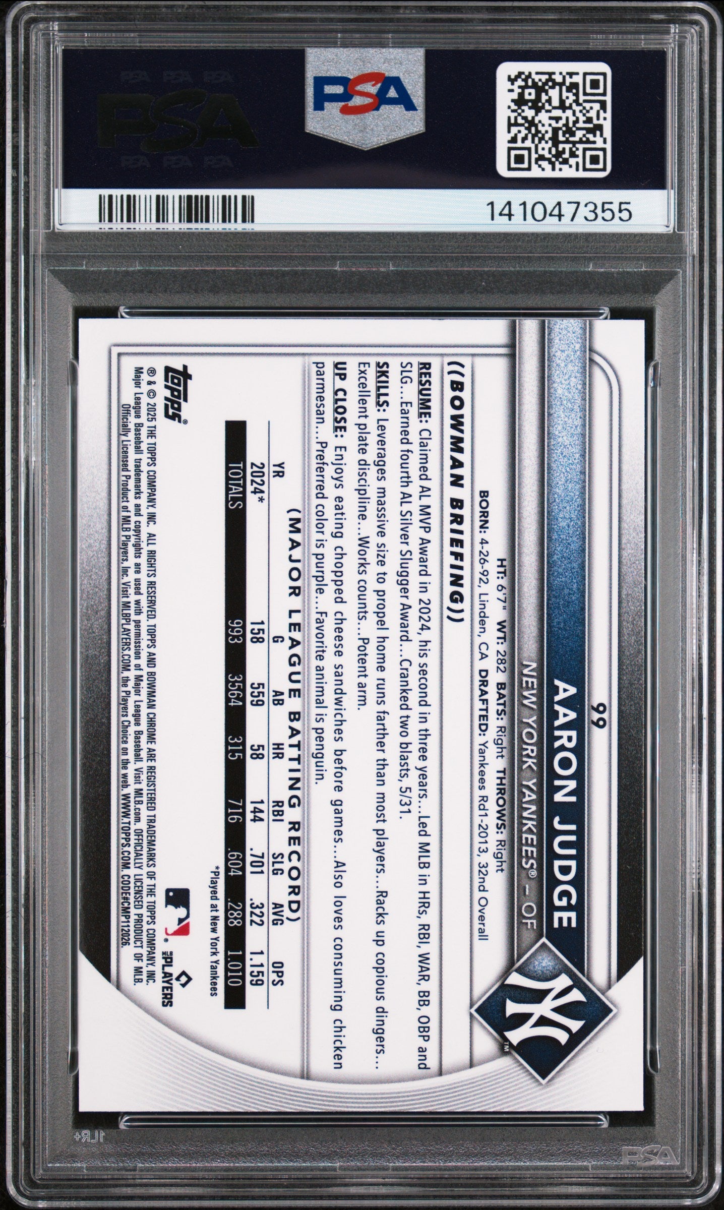 2025 Bowman Chrome Aaron Judge #99 PSA 10