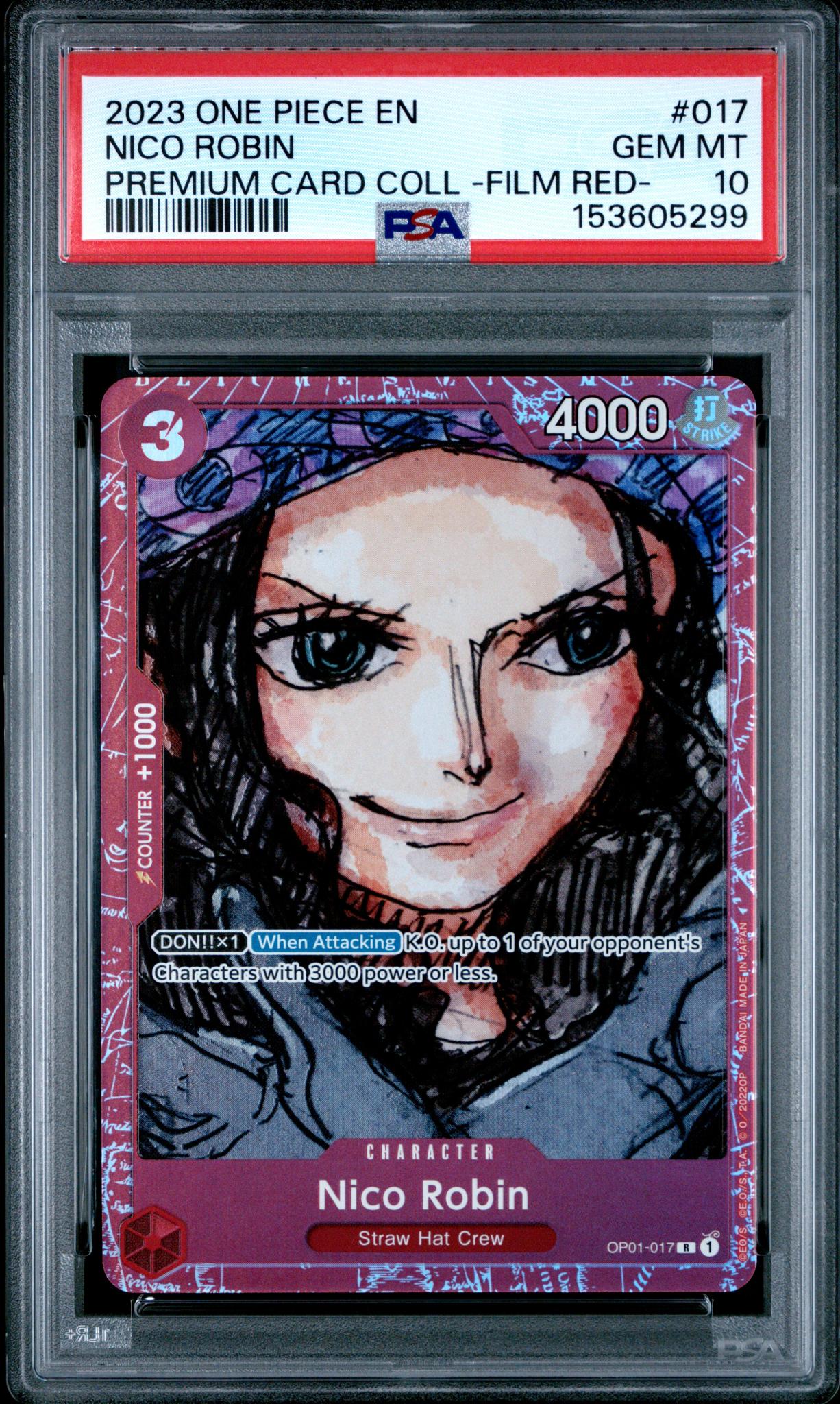 2023 Premium Collection Film Red (Foil) English Alt. Art Parallel Foil Nico Robin #OP01-017 PSA 10