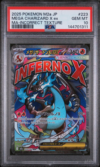 Pokémon 2025 M2a Mega Charizard X ex #223 MA-Incorrect Texture PSA 10