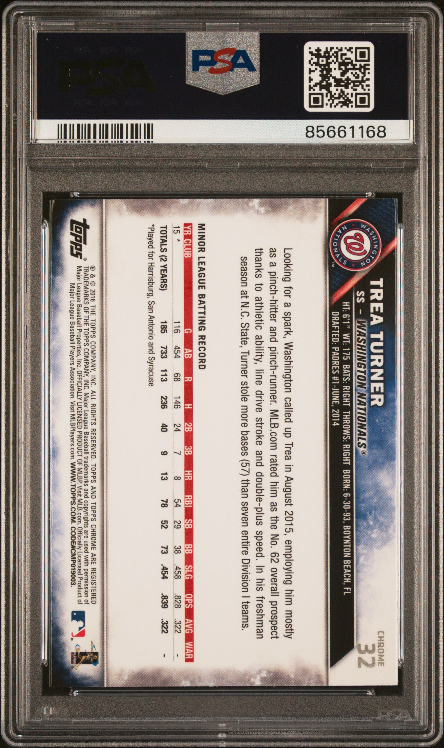 2016 Topps Chrome Trea Turner #32 PSA 10