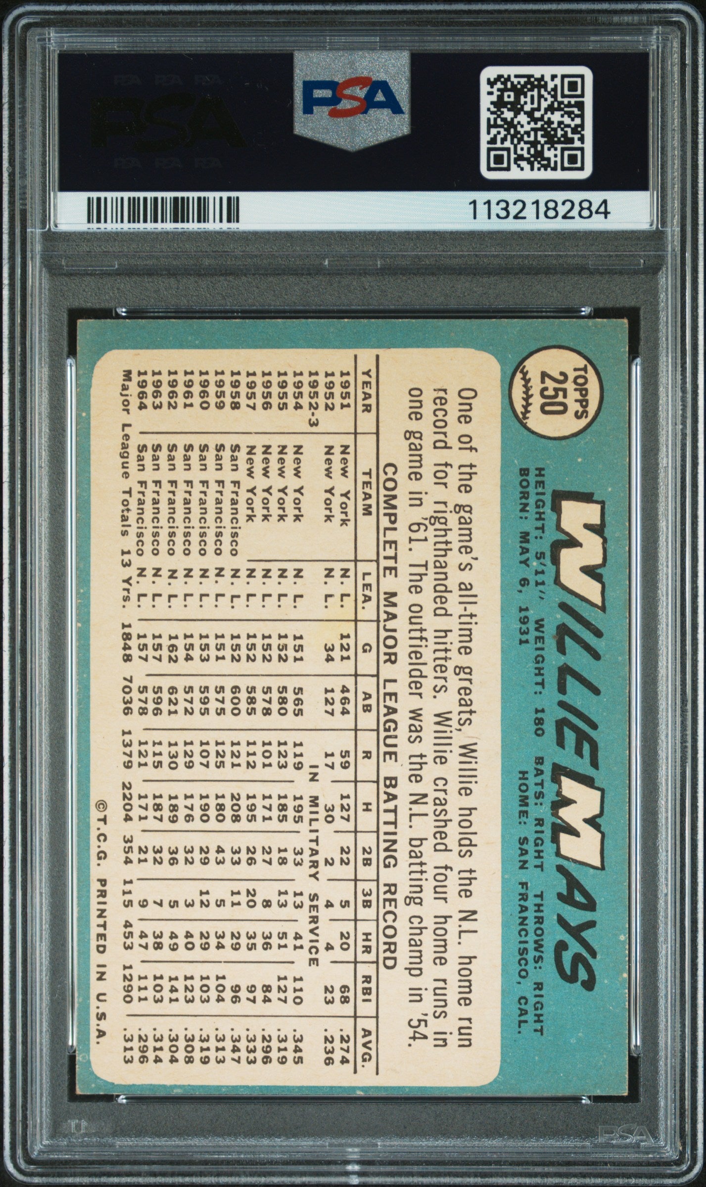 1965 Topps Willie Mays #250 PSA 6
