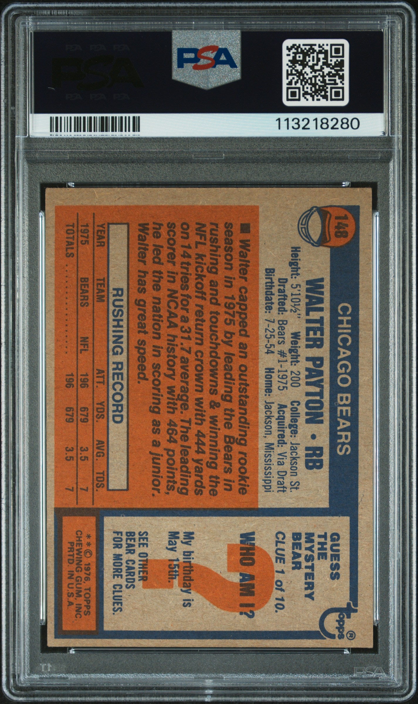 1976 Topps Walter Payton #148 PSA 4