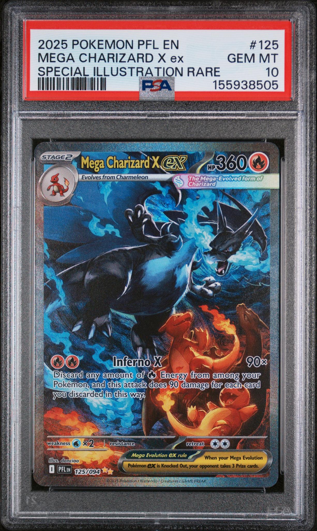 2025 Pokemon Mega Evolution Phantasmal Flames Special Illustration Rare Mega Charizard X Ex #125 PSA 10