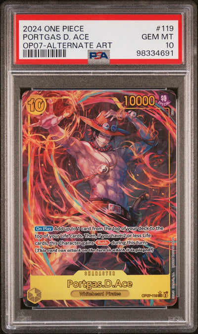 One Piece Card Game Portgas D. Ace OP07-119 Alternate Art PSA 10