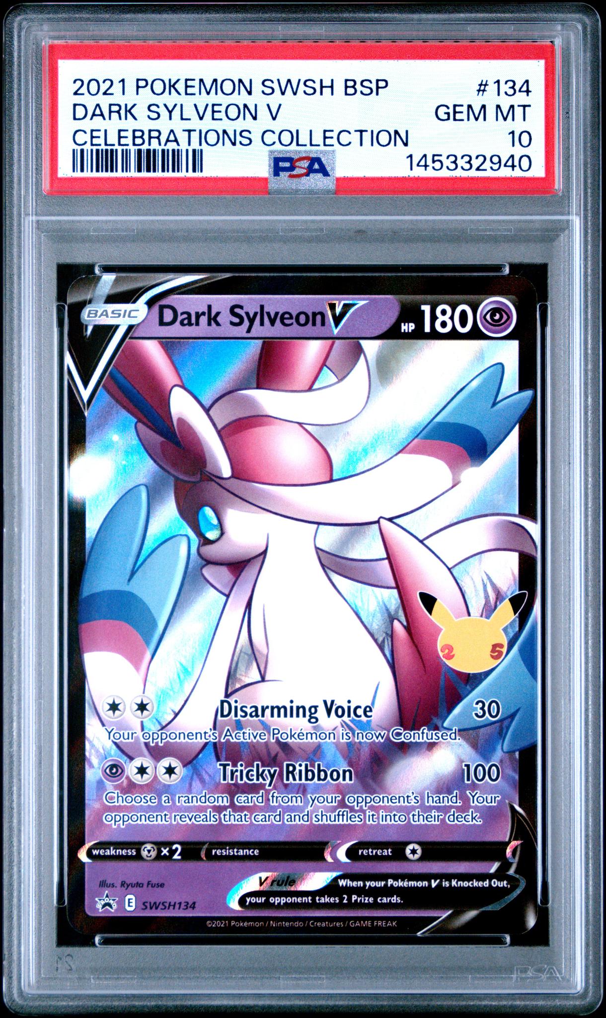 2021 Pokemon Sword and Shield Black Star Promo Celebrations Collection Dark Sylveon V #SWSH134 PSA 10