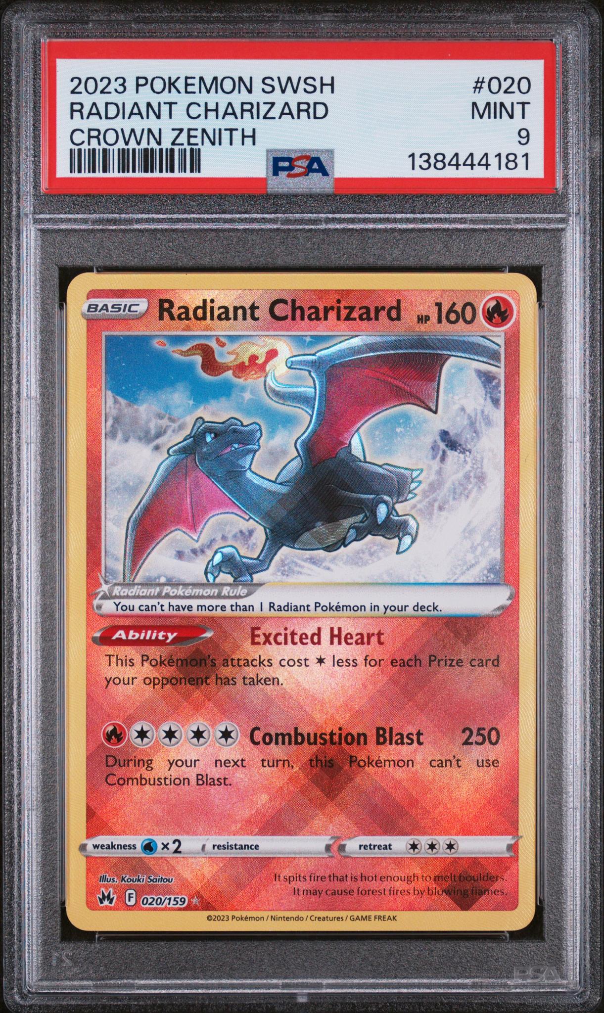 2023 Pokemon Sword and Shield Crown Zenith Radiant Charizard #020 /159 PSA 9