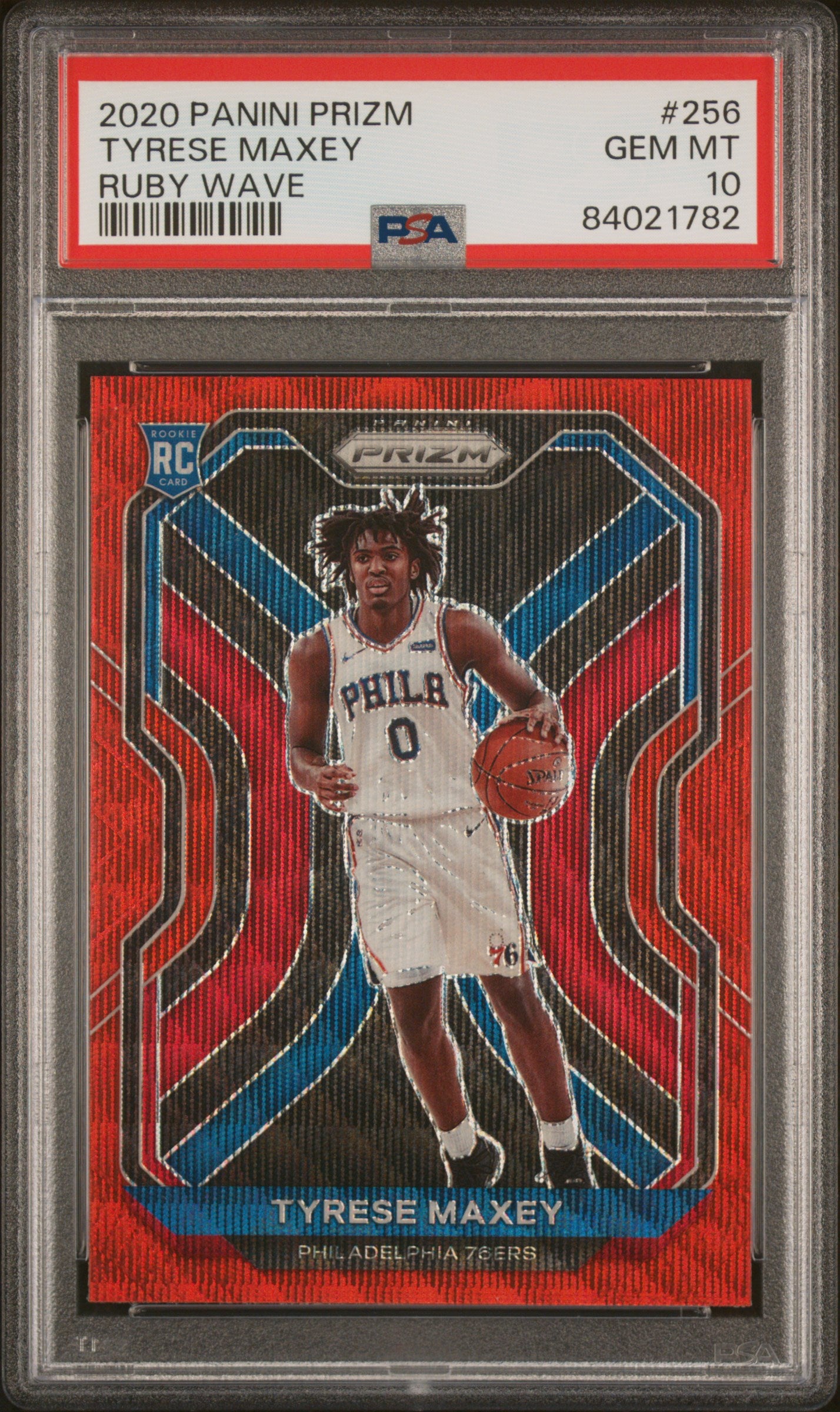 2020 Panini Prizm Ruby Wave Prizm Tyrese Maxey #256 PSA 10