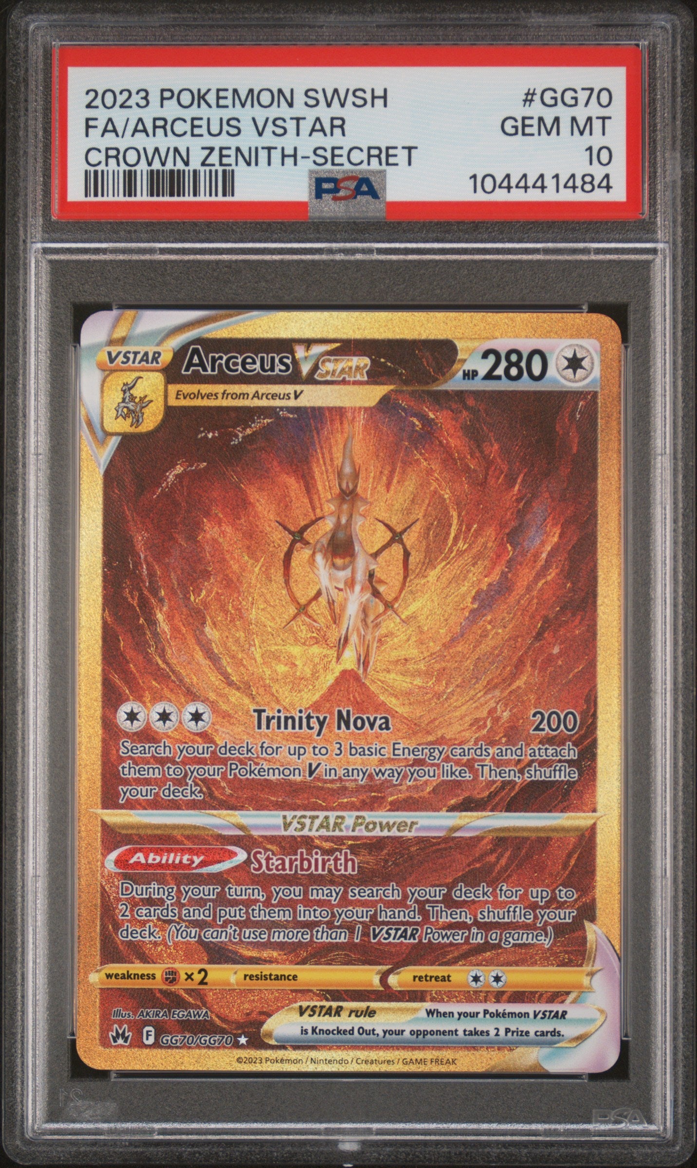2023 Pokemon Sword and Shield Crown Zenith Galarian Gallery Secret Rare Arceus Vstar #GG70 PSA 10