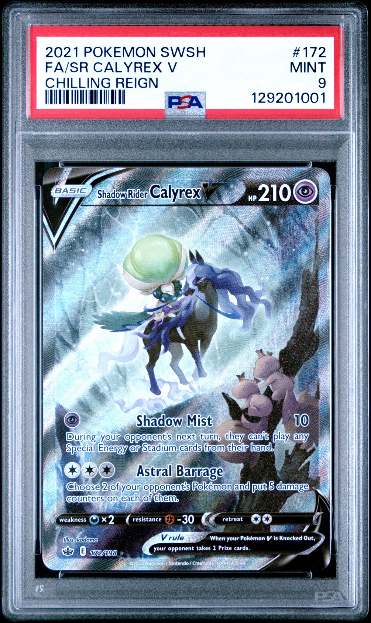 2021 Pokemon Sword and Sword Chilling Reign Ultra Rare Shadow Rider Calyrex V #172 PSA 9