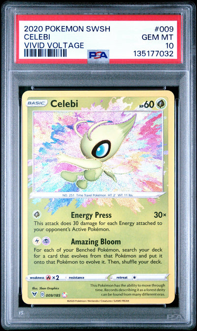2020 Pokemon Sword and Shield Vivid Voltage Celebi #009 PSA 10