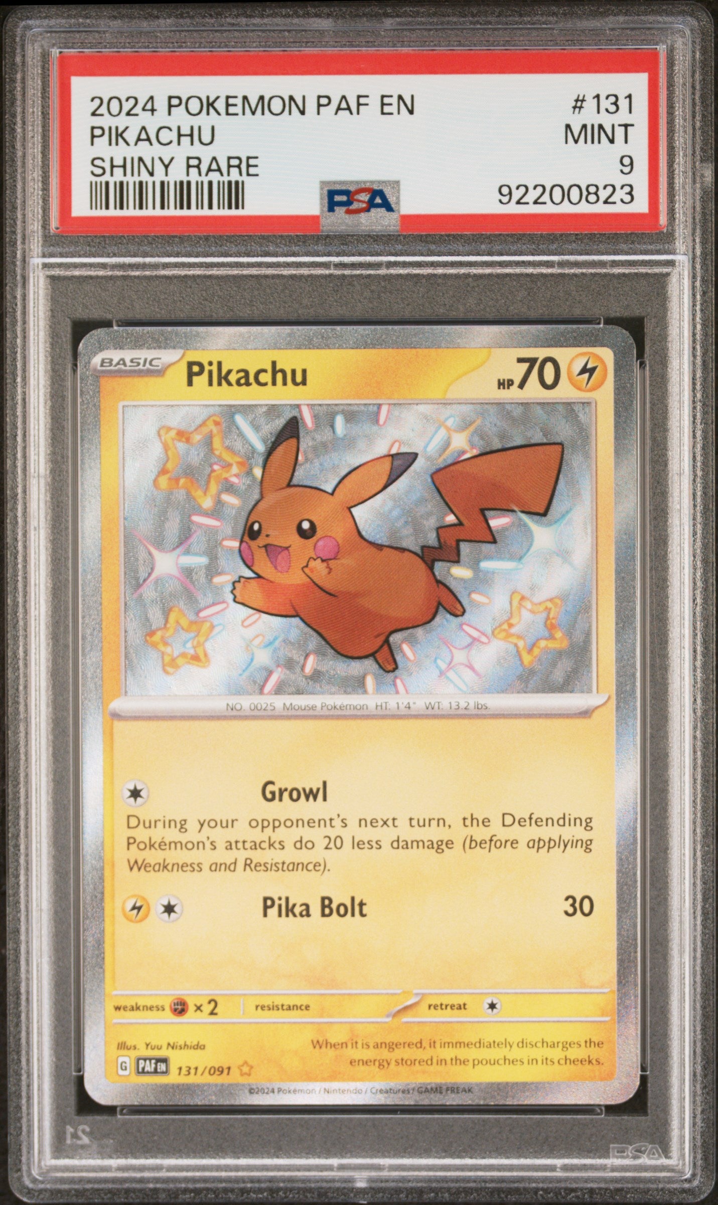 2024 Pokemon Scarlet and Violet Paldean Fates Shiny Rare Pikachu #131 PSA 9