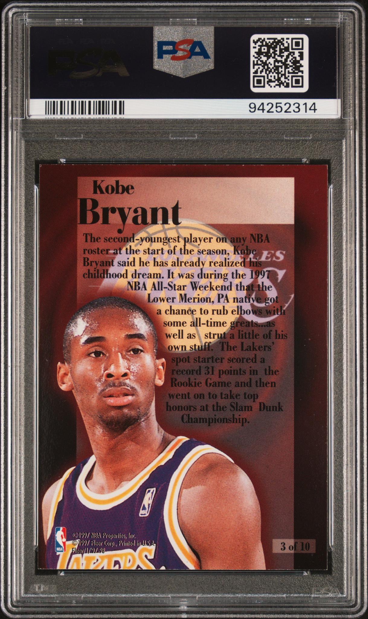 1997 Fleer Rookie Rewind Kobe Bryant #3 PSA 9