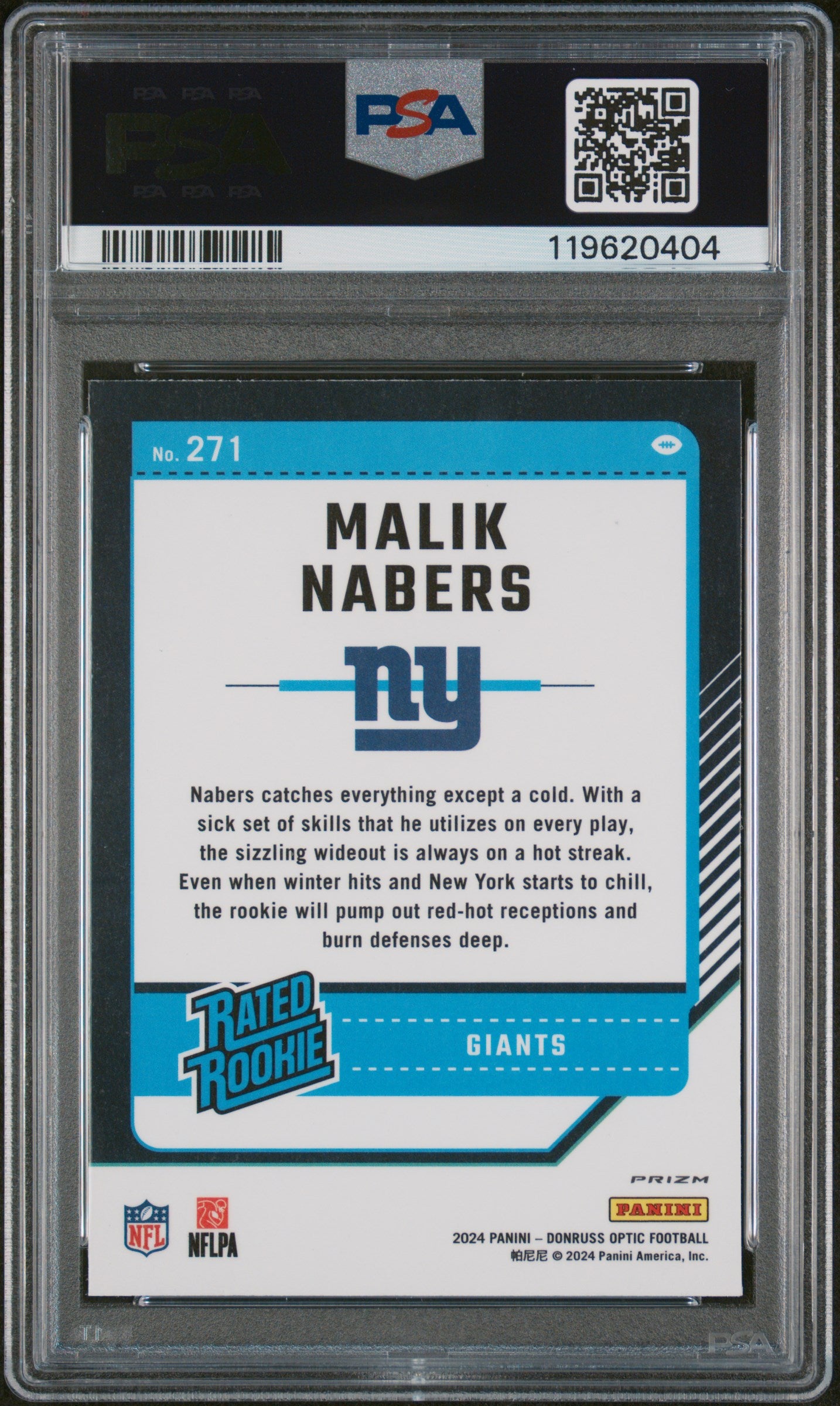 2024 Donruss Optic Blue Glitter Malik Nabers #271 PSA 10