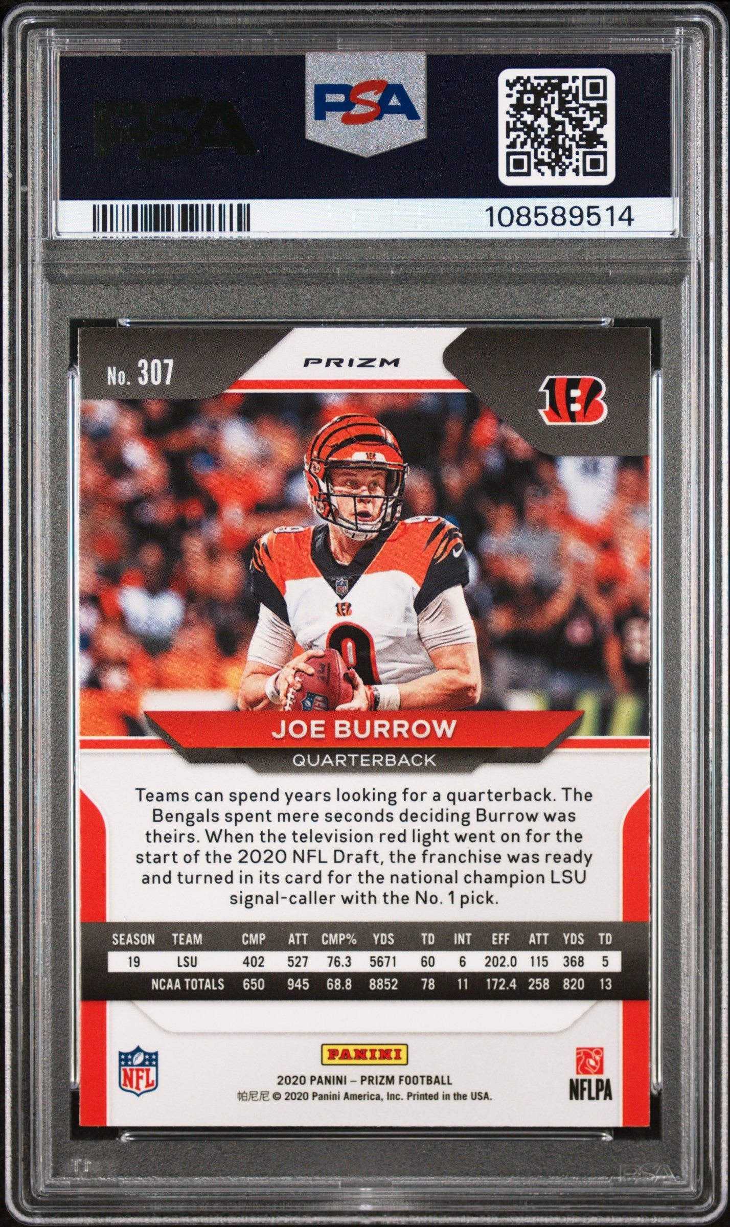 2020 Panini Prizm Lazer Prizm Joe Burrow #307 PSA 9