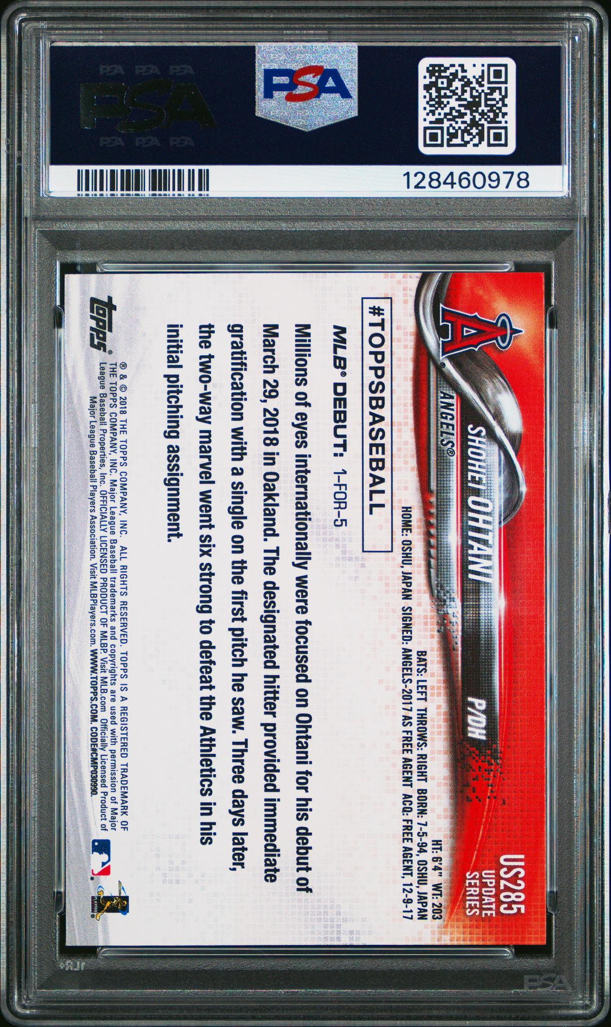 2018 Topps Update Rookie Debut Shohei Ohtani #US285 PSA 8