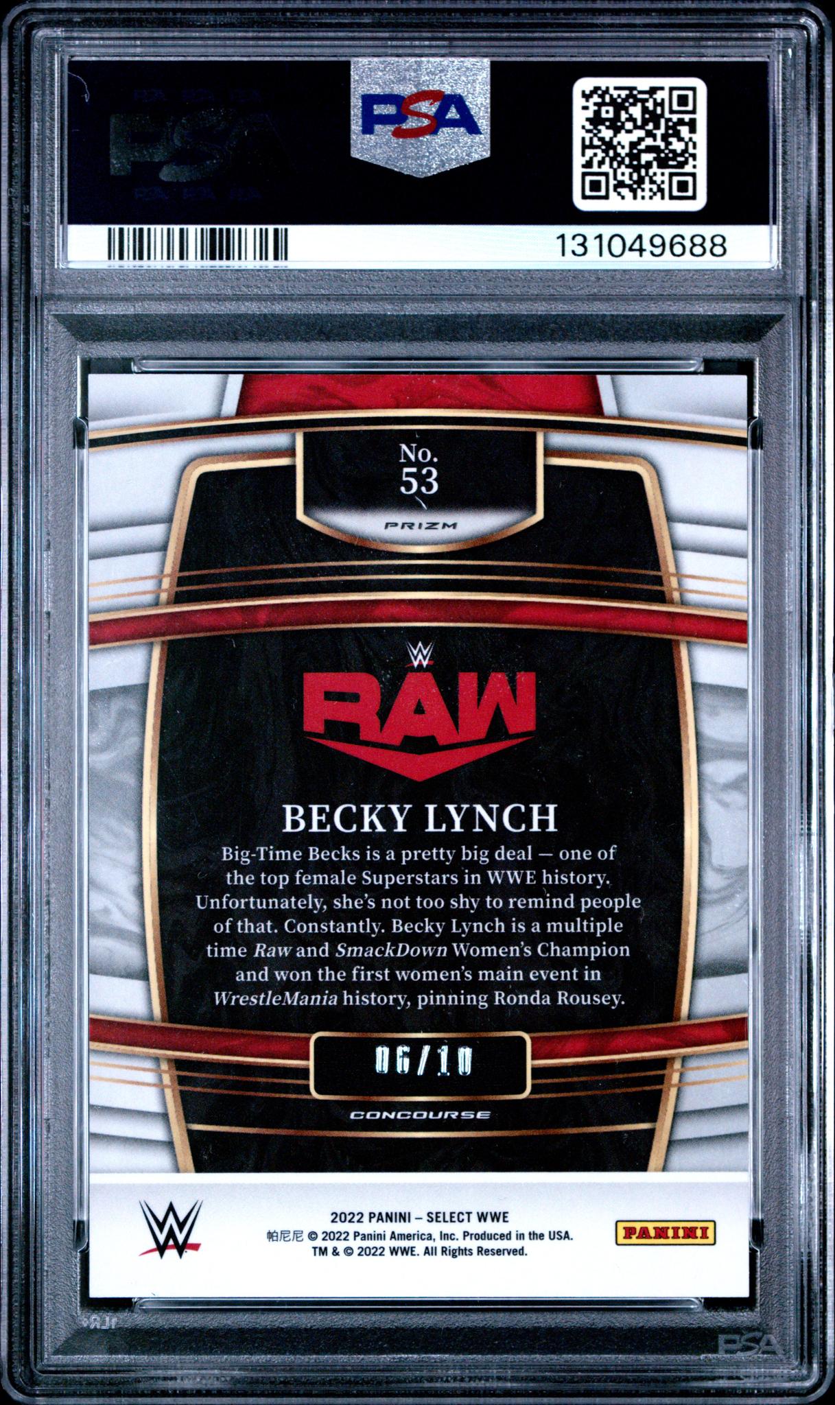 2022 Panini Select WWE Gold Wave Prizm Becky Lynch #53 /10 PSA 9