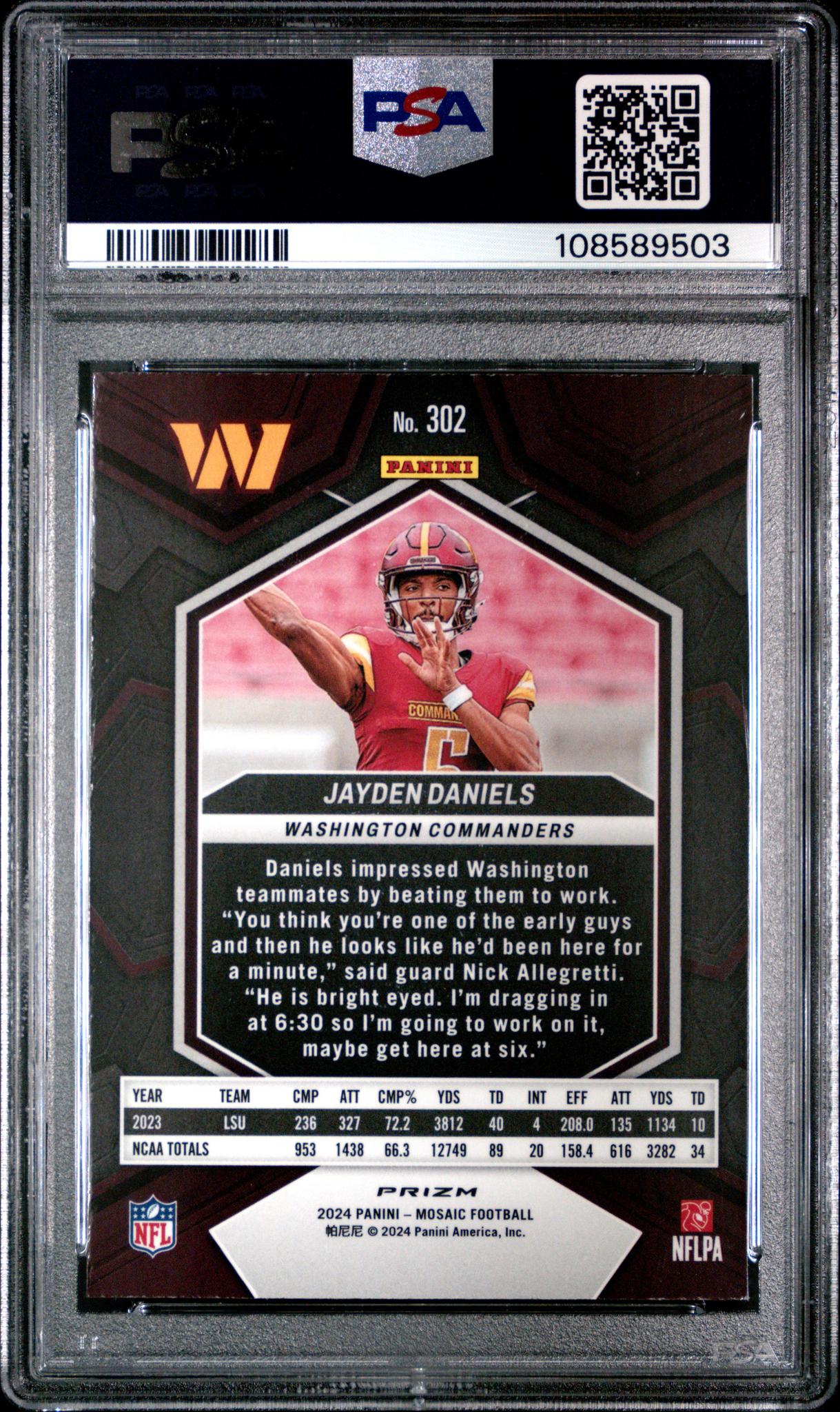 2024 Panini Mosaic Reactive Blue Mosaic Jayden Daniels #302 PSA 9