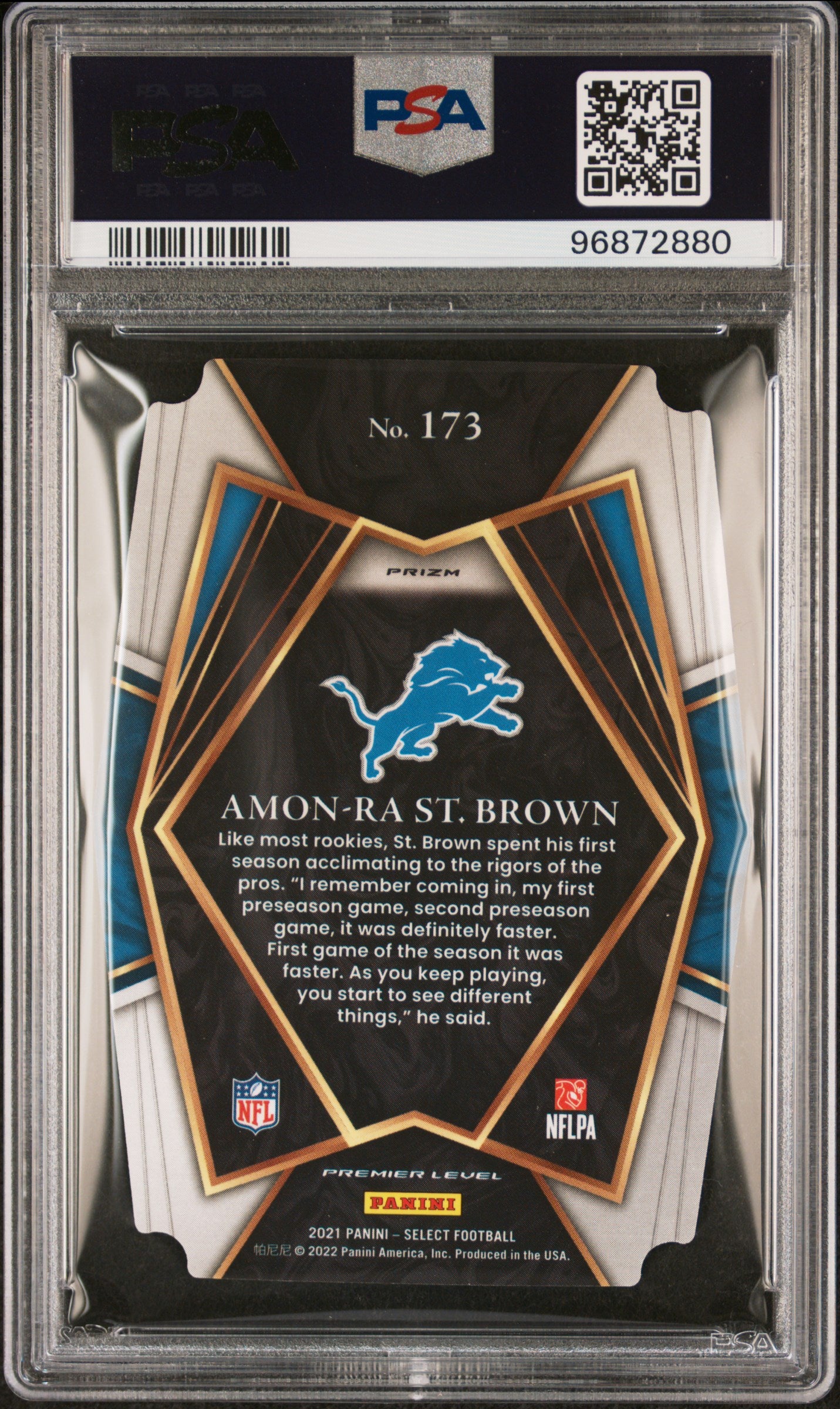 2021 Select Prizm Red and Blue Die Cut Amon-Ra St. Brown #173 PSA 10
