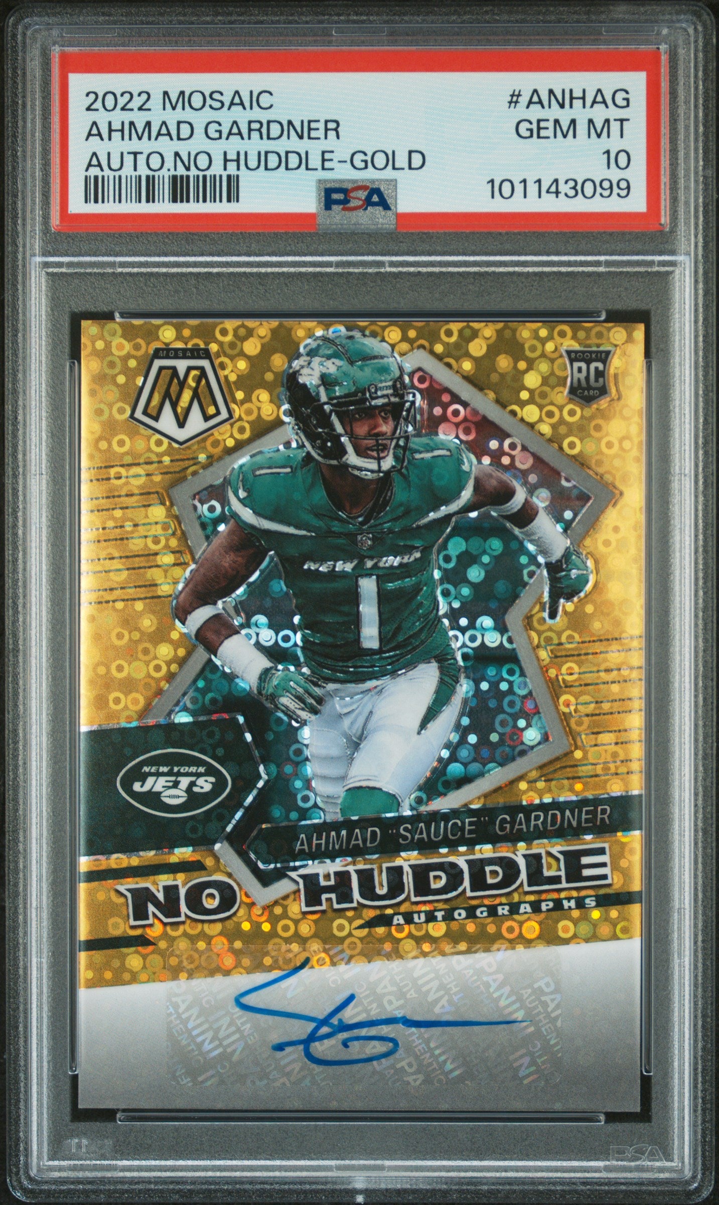 2022 Panini Mosaic Autographs No Huddle Gold Ahmad Gardner #92 /10 10/10 PSA 10