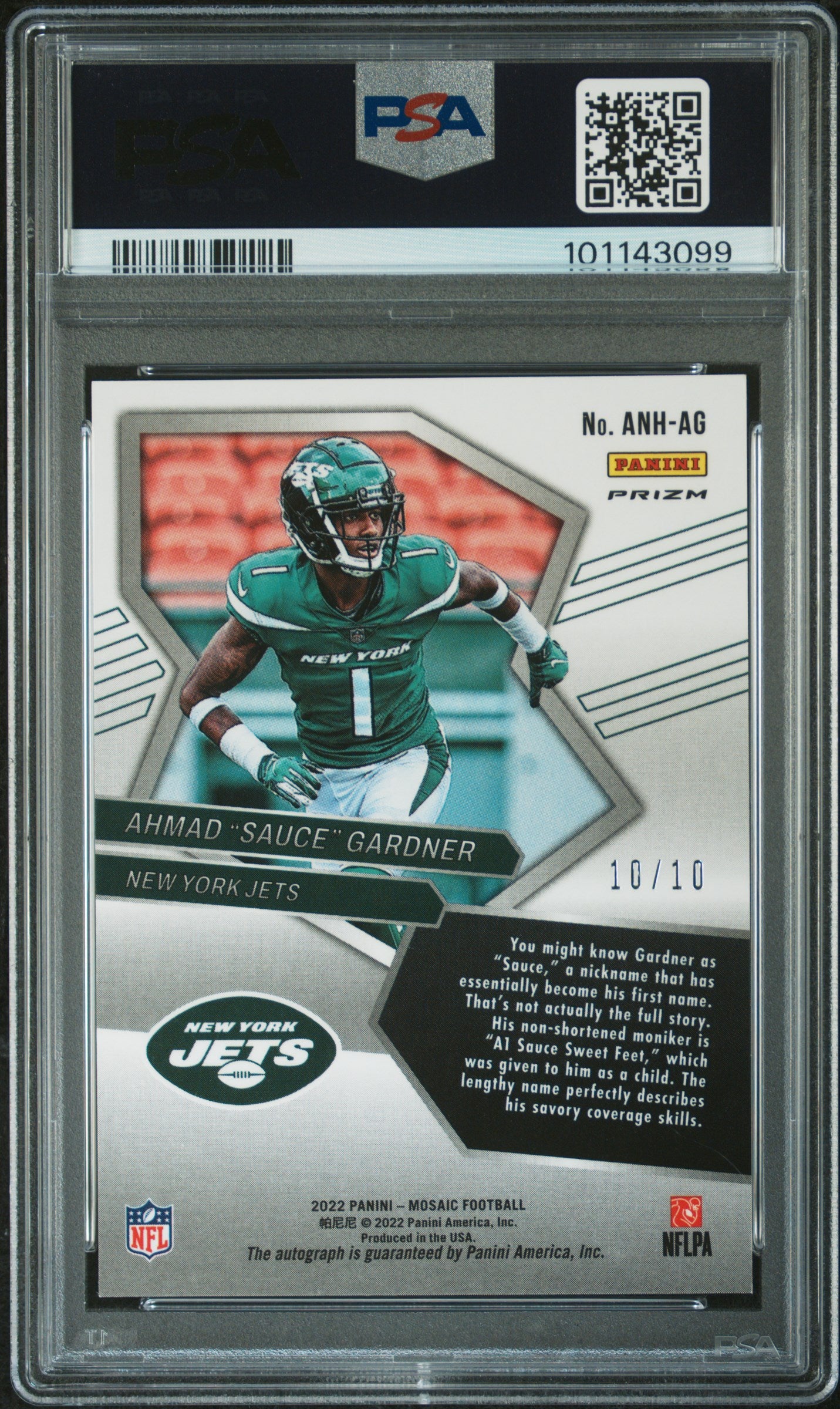 2022 Panini Mosaic Autographs No Huddle Gold Ahmad Gardner #92 /10 10/10 PSA 10