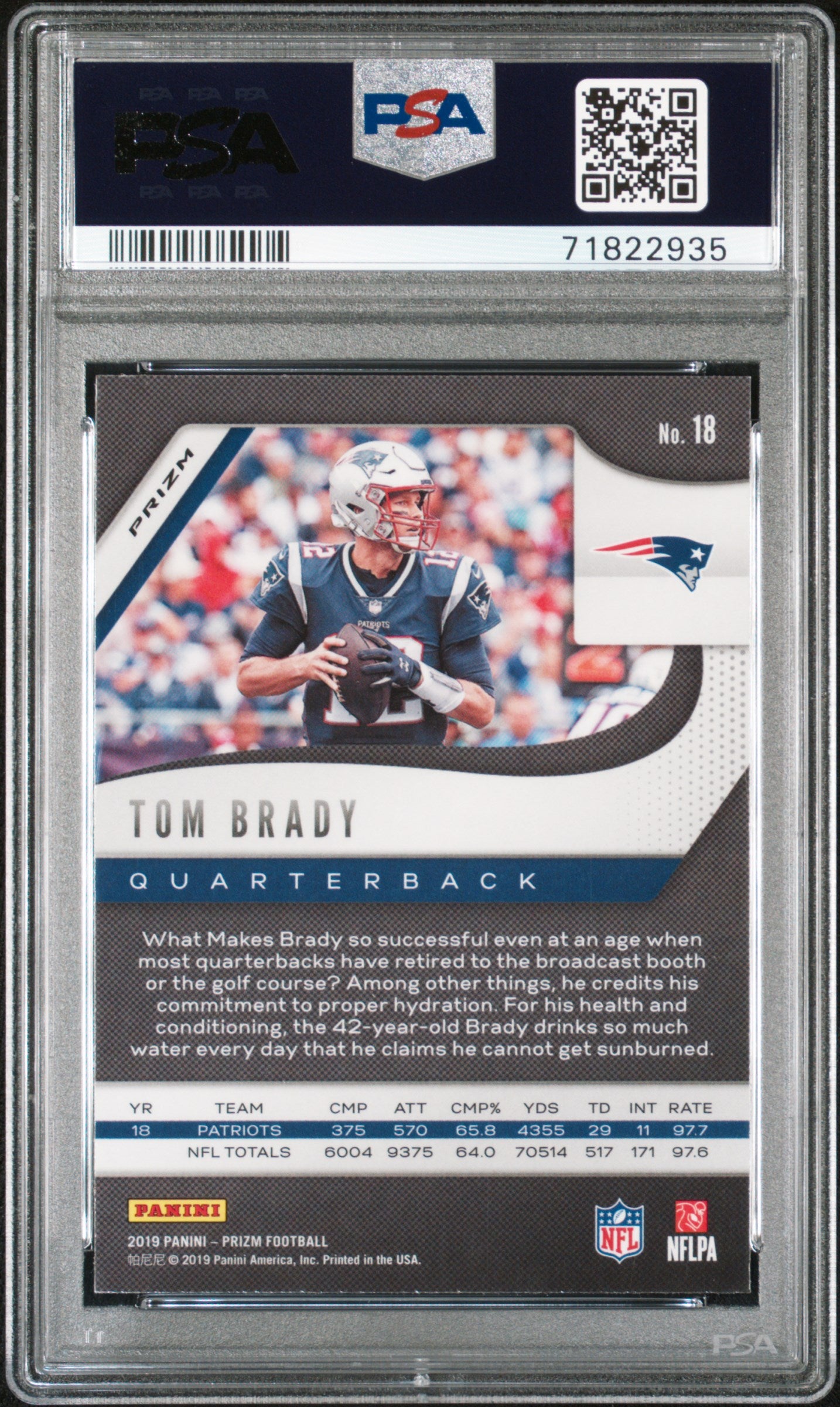 2019 Panini Prizm Green Prizm Tom Brady #18 PSA 8